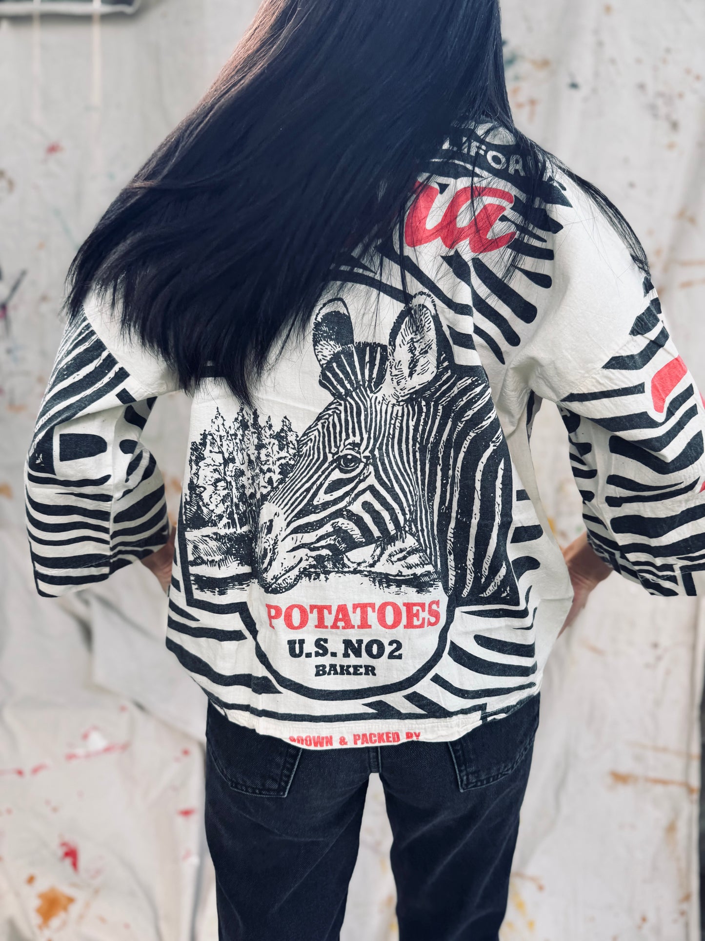 Thailand Vintage Sack Jacket – Zebra & Typography Print