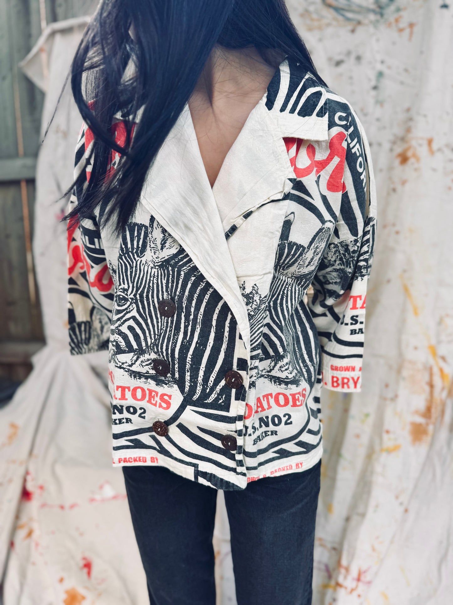 Thailand Vintage Sack Jacket – Zebra & Typography Print