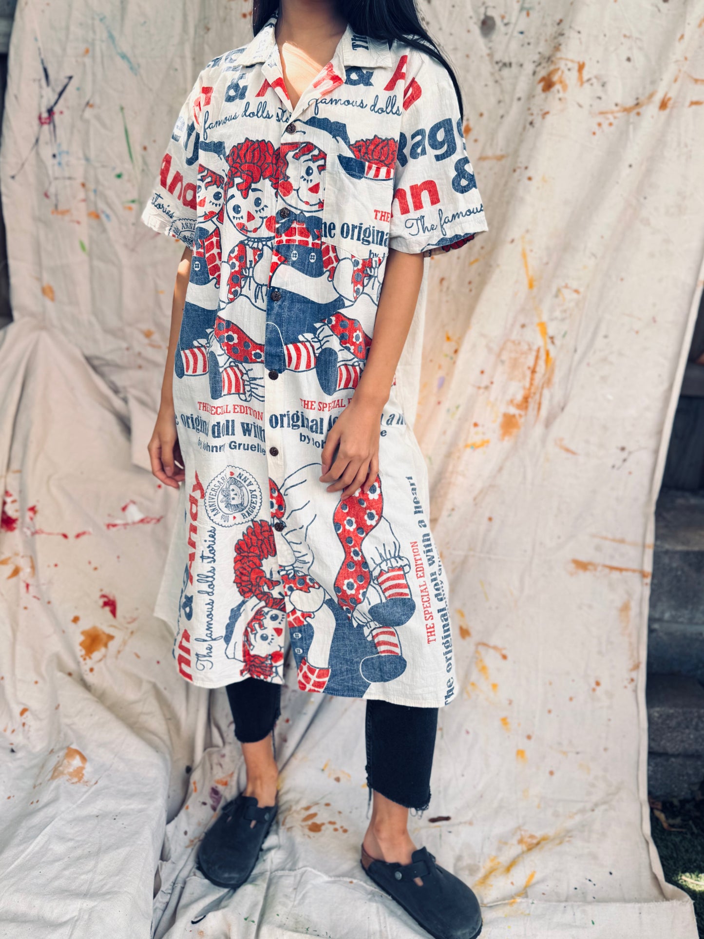 Thailand Vintage Sack Dress – Raggedy Ann & Andy Print