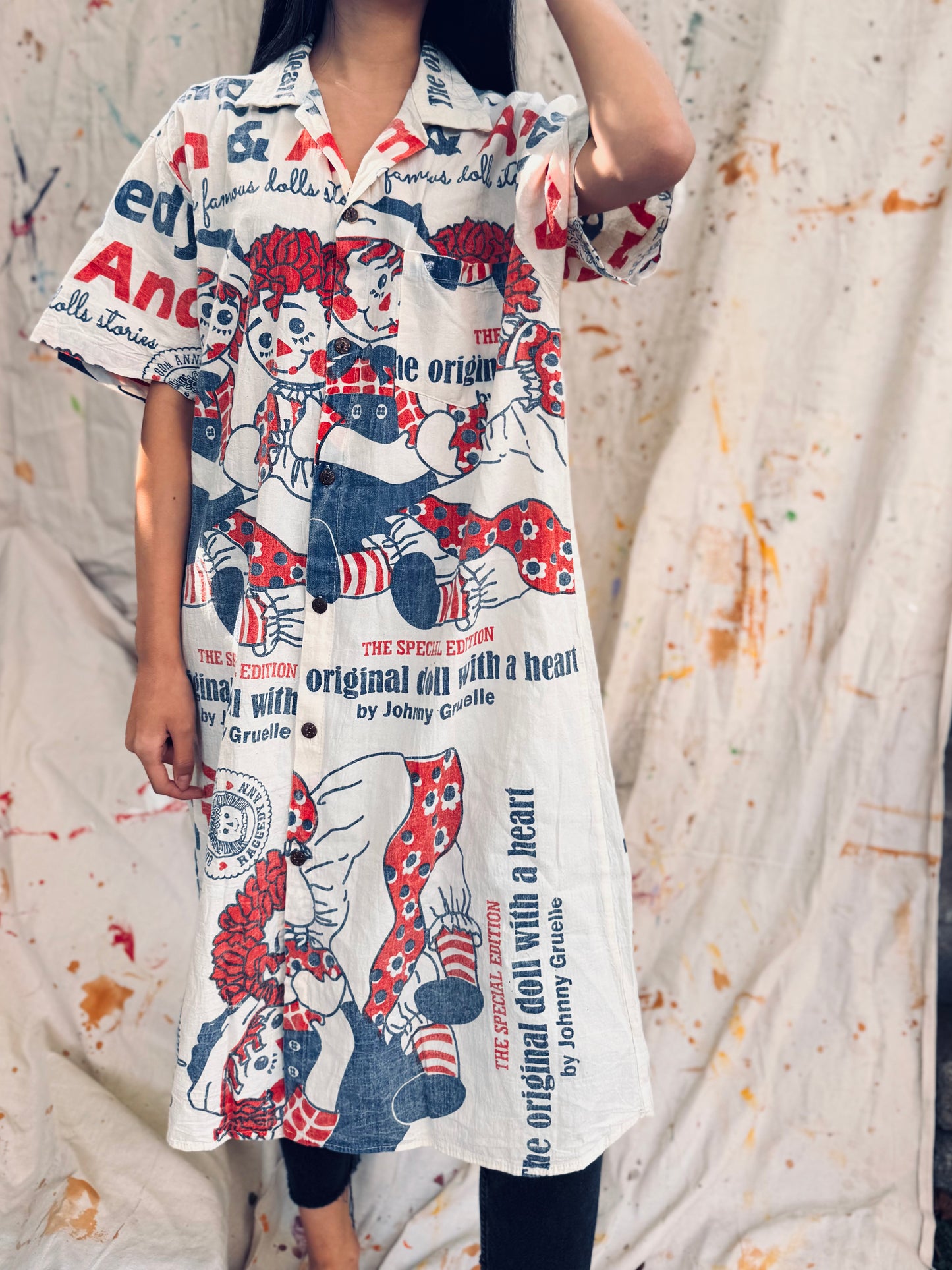 Thailand Vintage Sack Dress – Raggedy Ann & Andy Print