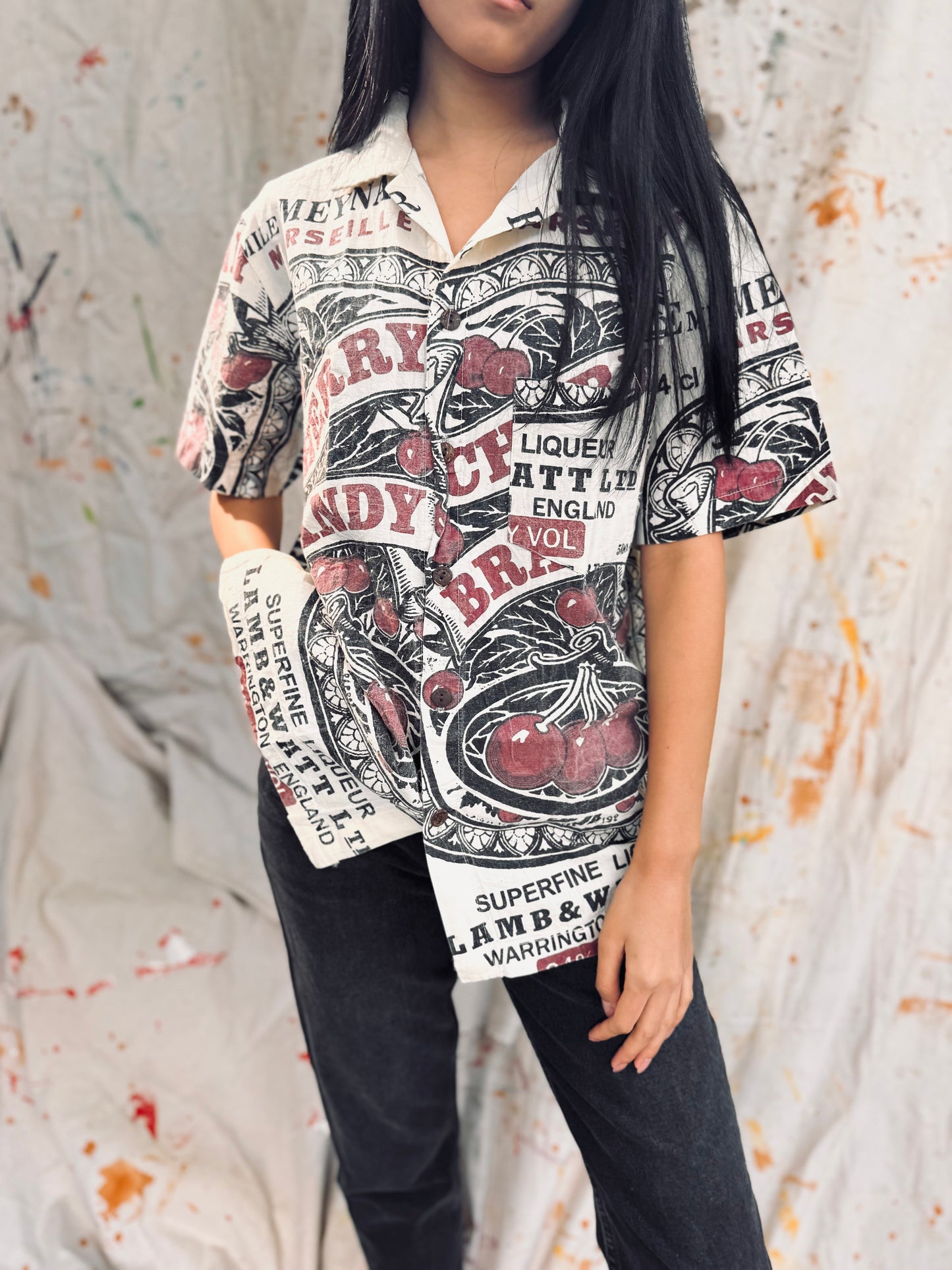 Thailand Vintage Sack Shirt – Cherry Brandy Print