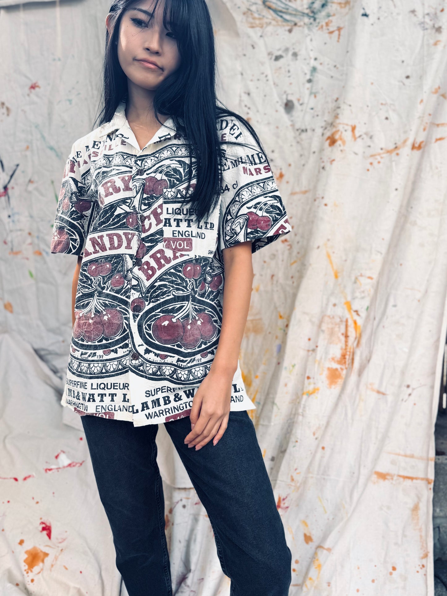 Thailand Vintage Sack Shirt – Cherry Brandy Print