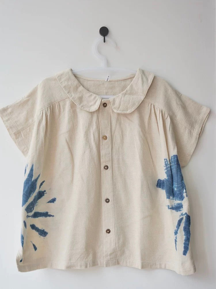 Thailand Handmade Indigo Gradient Cotton Button Top – Peter Pan Collar