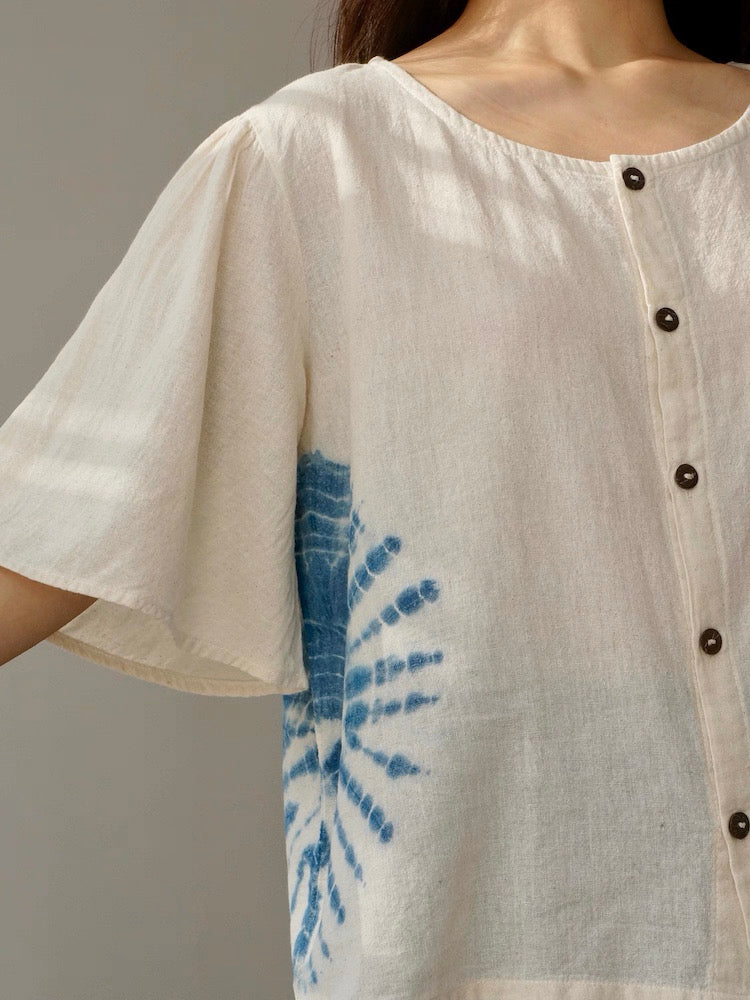 Thailand Handmade Indigo Tie-Dye Cotton Blouse