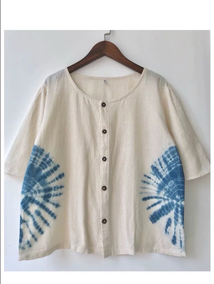Thailand Handmade Indigo Tie-Dye Cotton Blouse