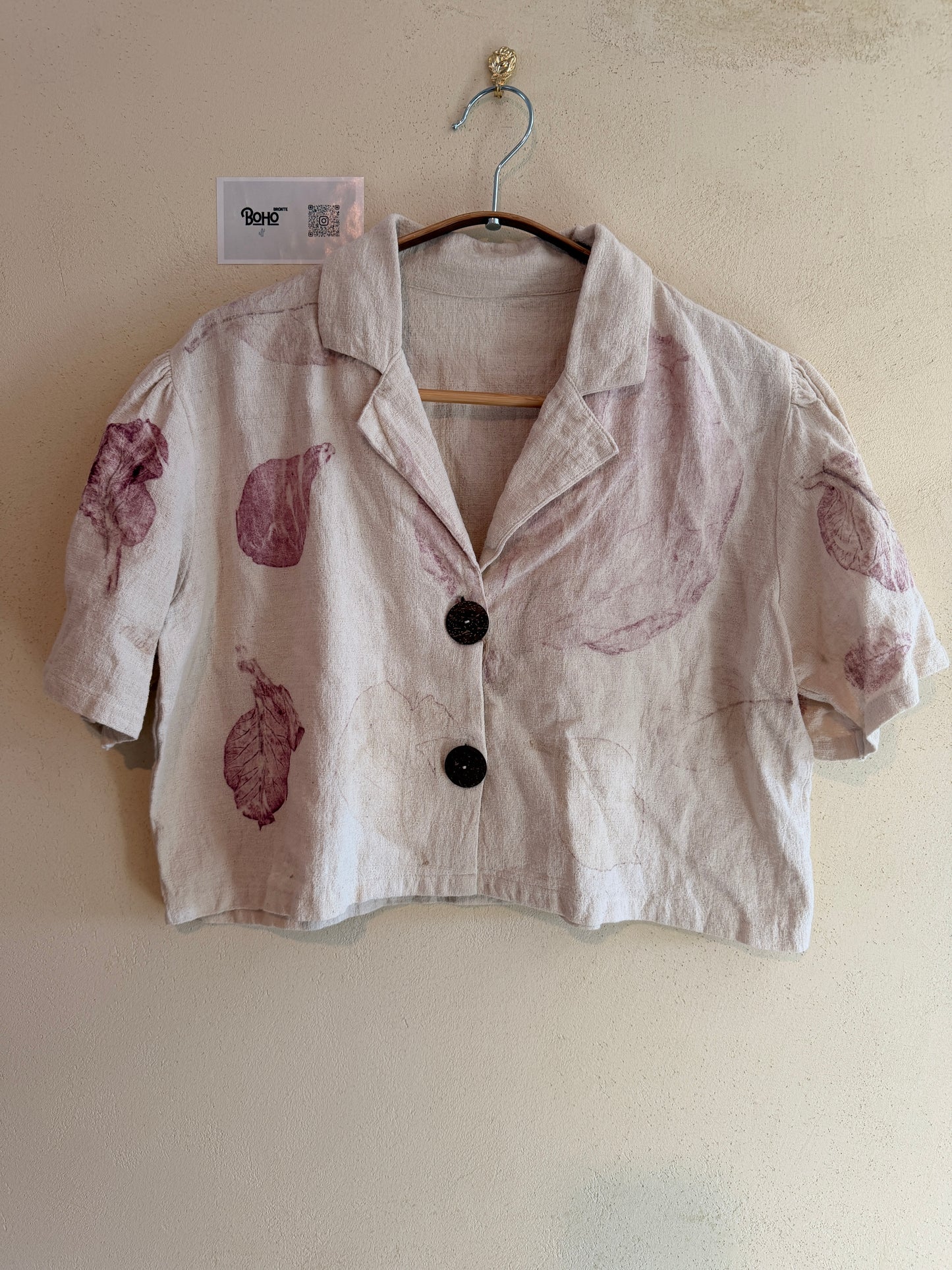 Leaf Dyed Cotton Cropped Shirt | Botanical Print | Handmade in Thailand
