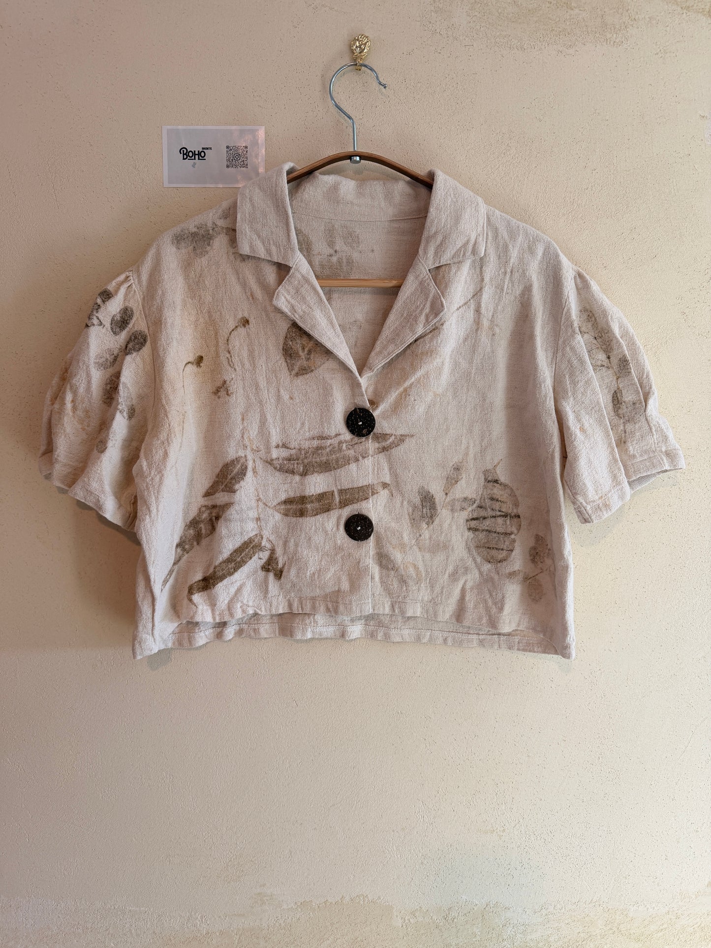 Leaf Dyed Cotton Cropped Shirt | Botanical Print | Handmade in Thailand