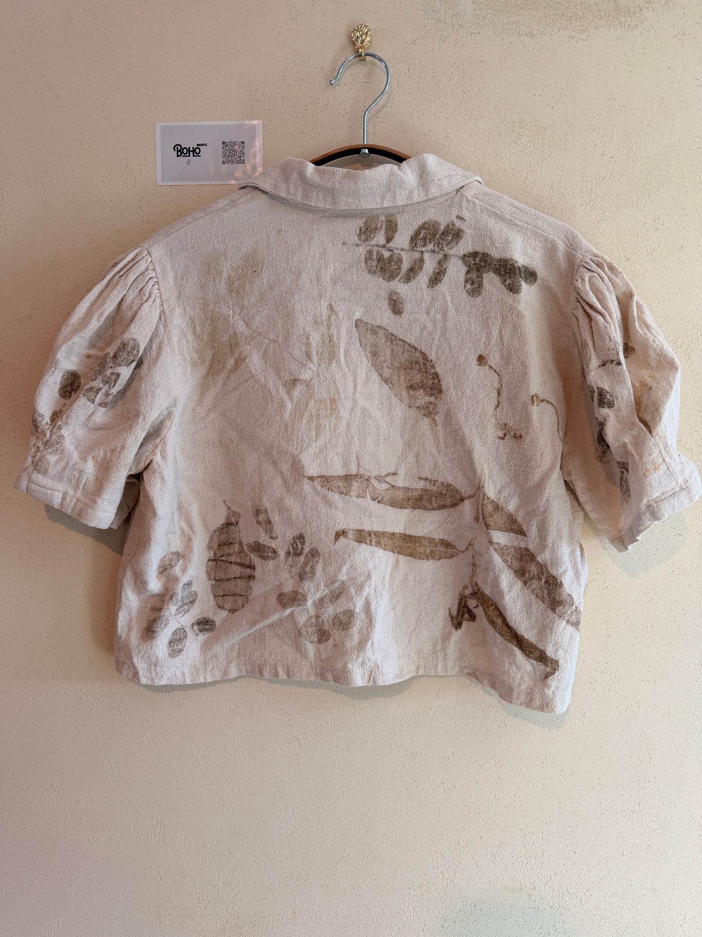 Leaf Dyed Cotton Cropped Shirt | Botanical Print | Handmade in Thailand