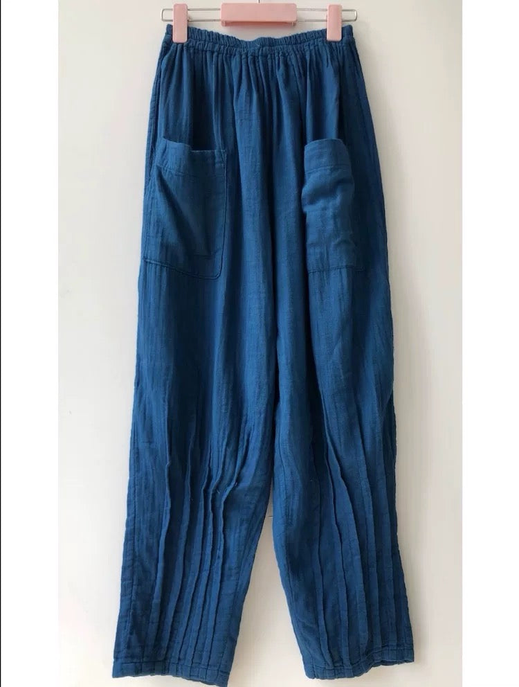 Indigo Thai Dyed Pants – Relaxed Cotton Wide Leg Pants | Elastic Waist Boho Pants