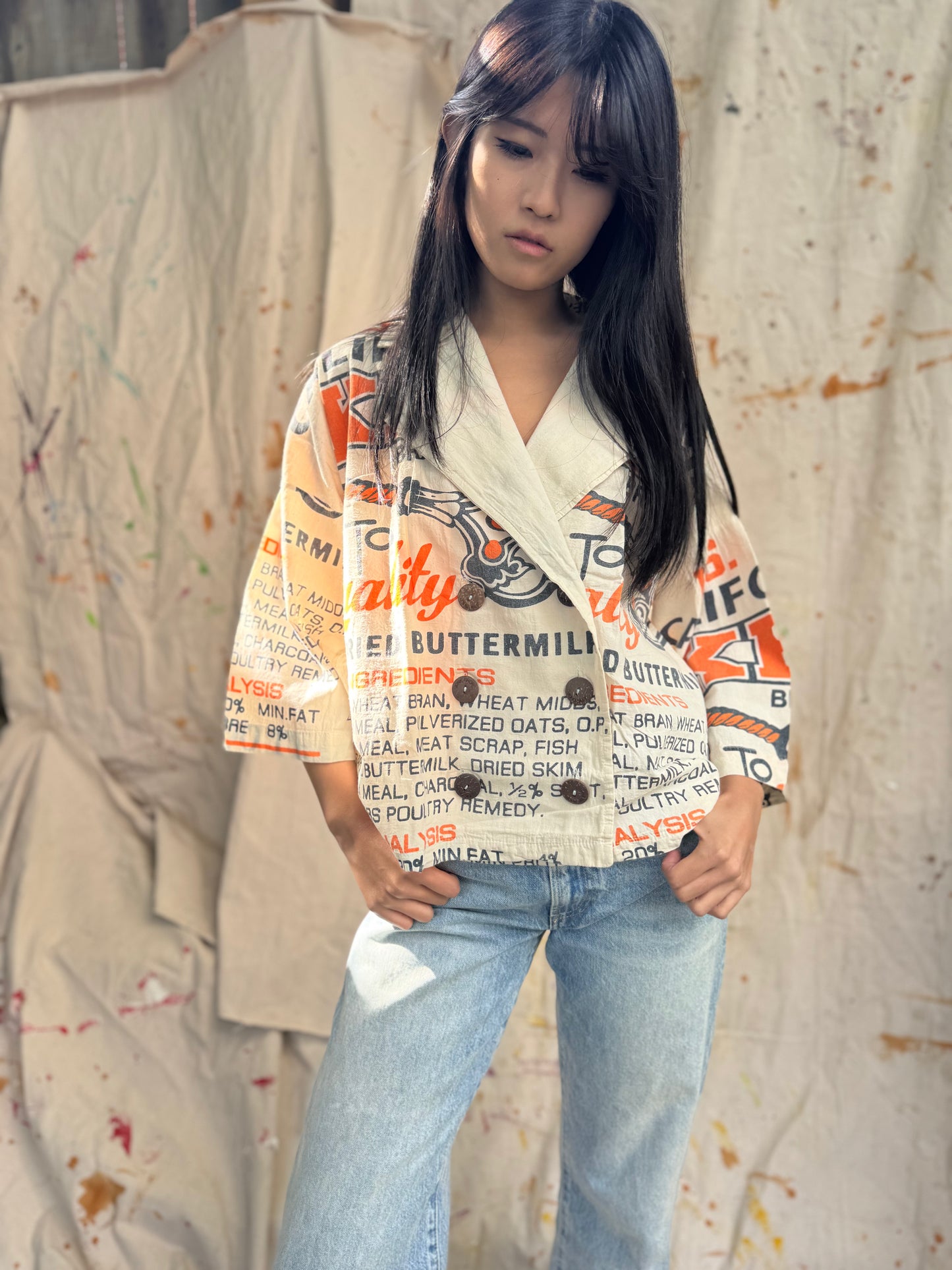 Thailand Vintage Sack Jacket – Buttermilk Feed Print