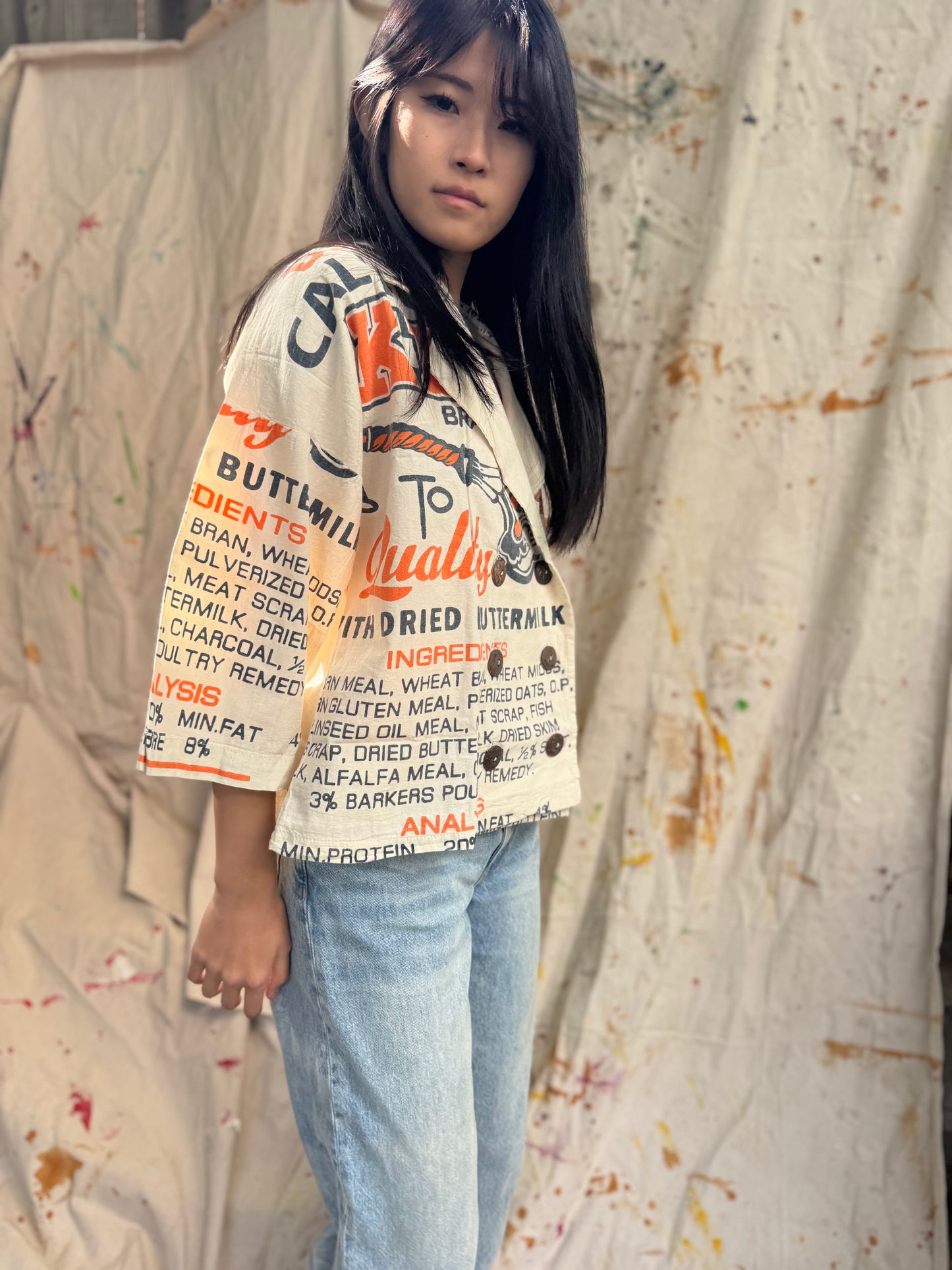 Thailand Vintage Sack Jacket – Buttermilk Feed Print