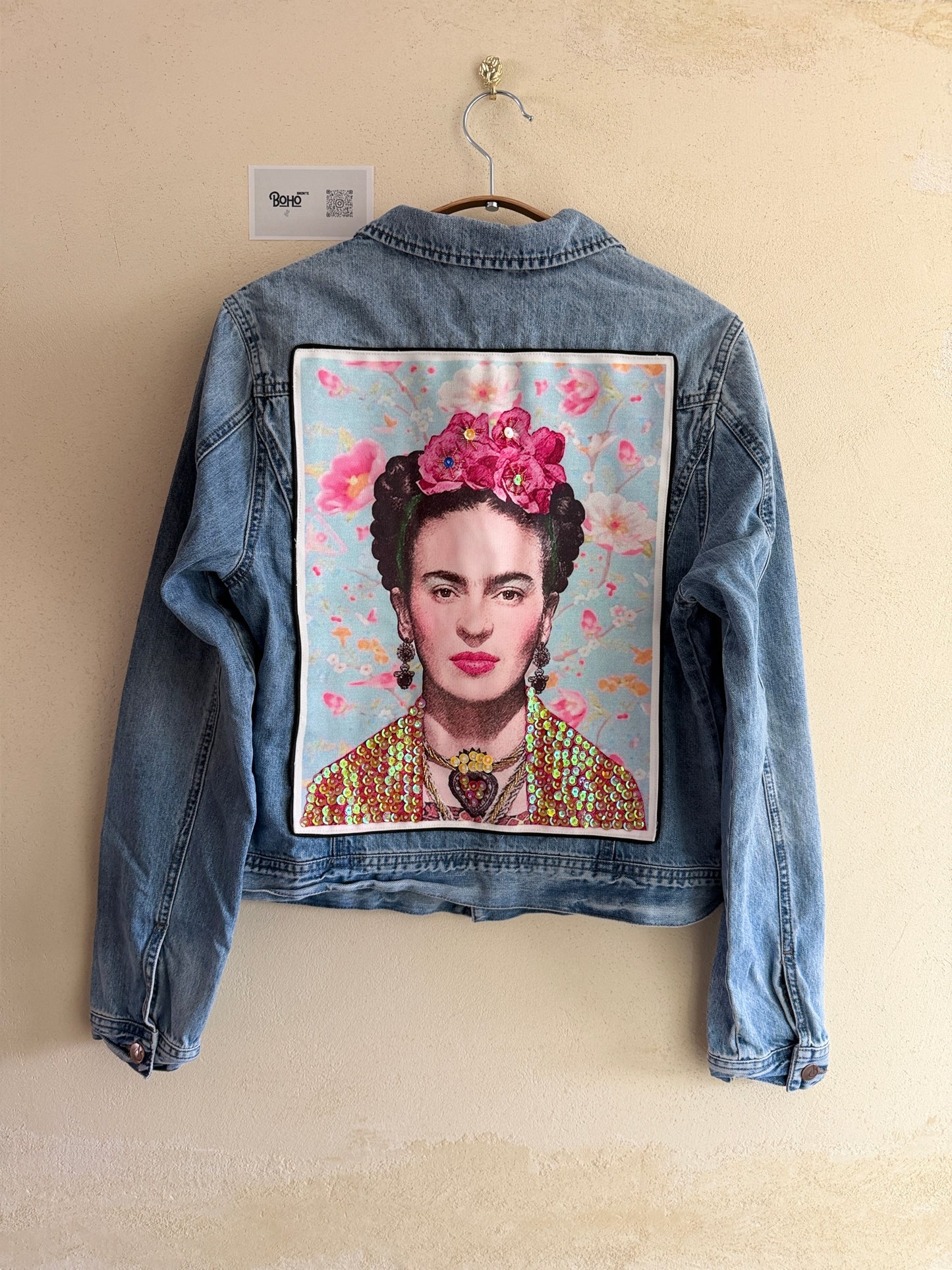 Boho Denim Jacket with Hand Embroidery – Pop Folk Art | One-of-a-Kind Statement Piece