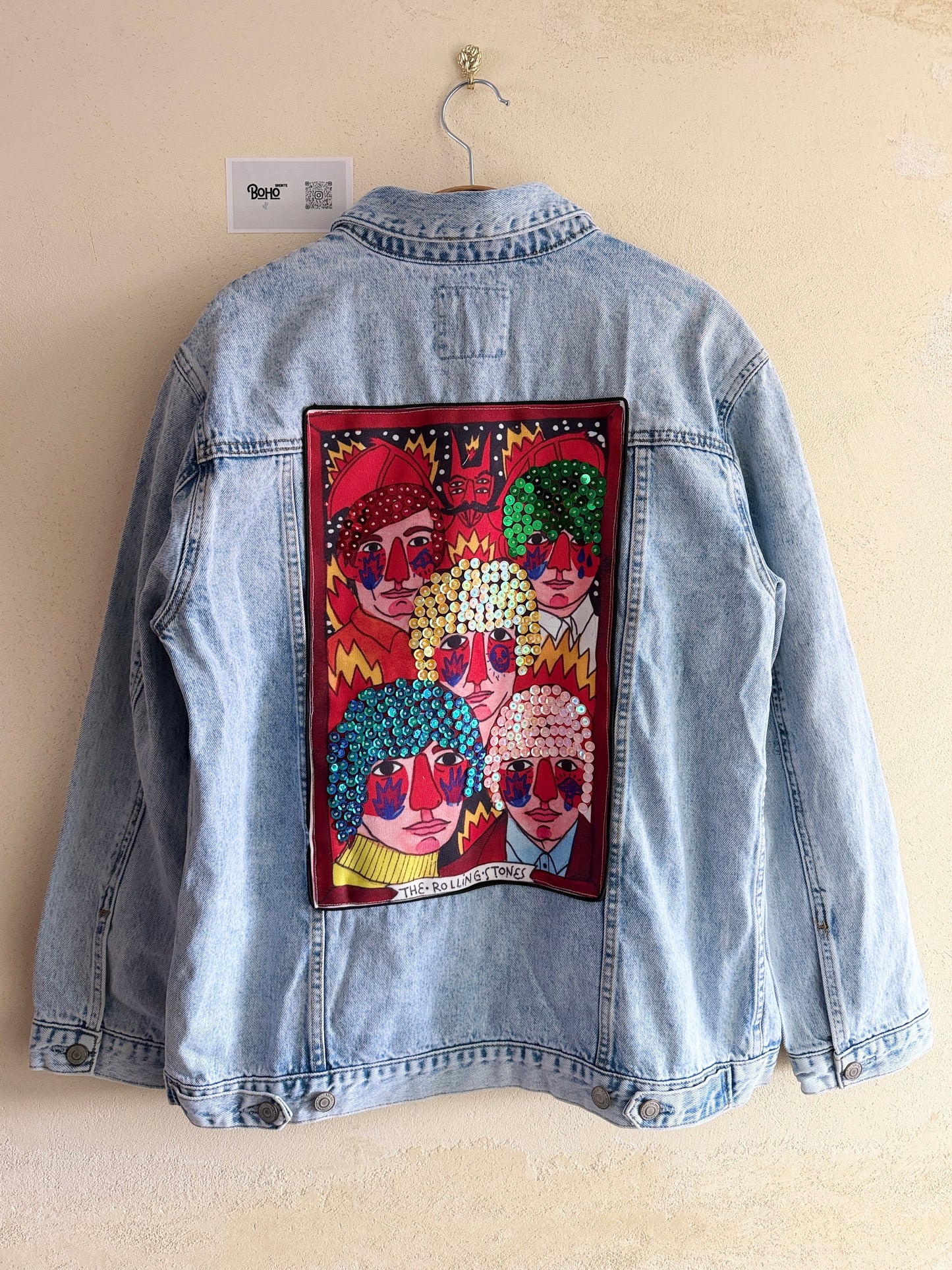 Boho Denim Jacket with Hand Embroidery – Pop Folk Art | One-of-a-Kind Statement Piece