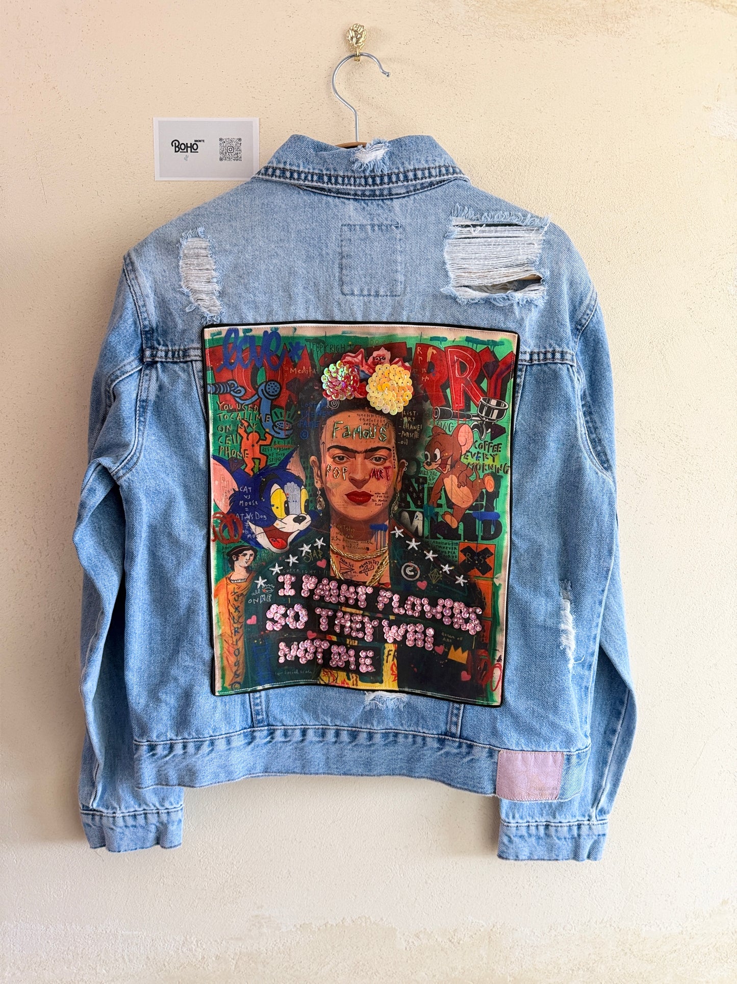 Boho Denim Jacket with Hand Embroidery – Pop Folk Art | One-of-a-Kind Statement Piece