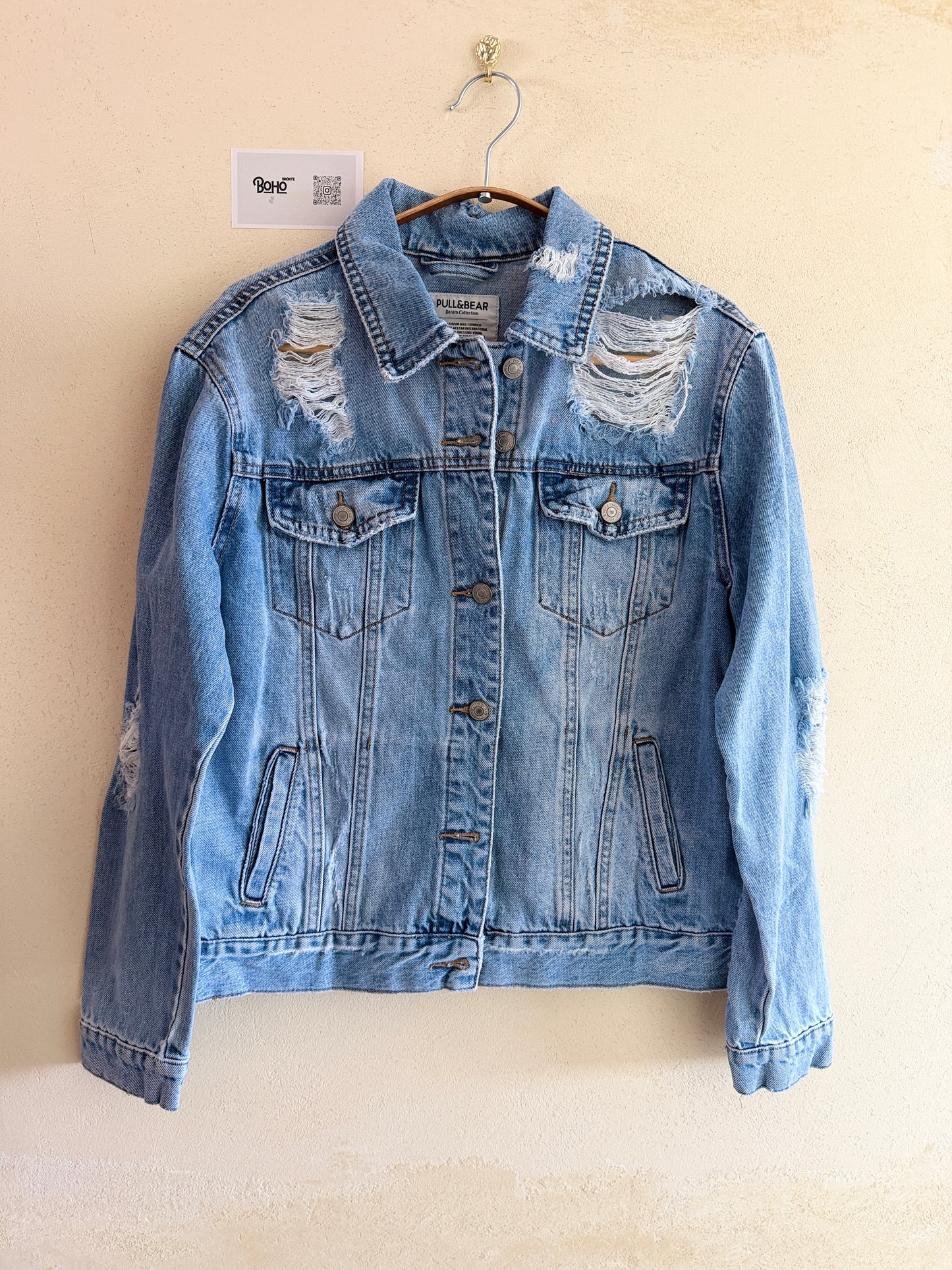 Boho Denim Jacket with Hand Embroidery – Pop Folk Art | One-of-a-Kind Statement Piece