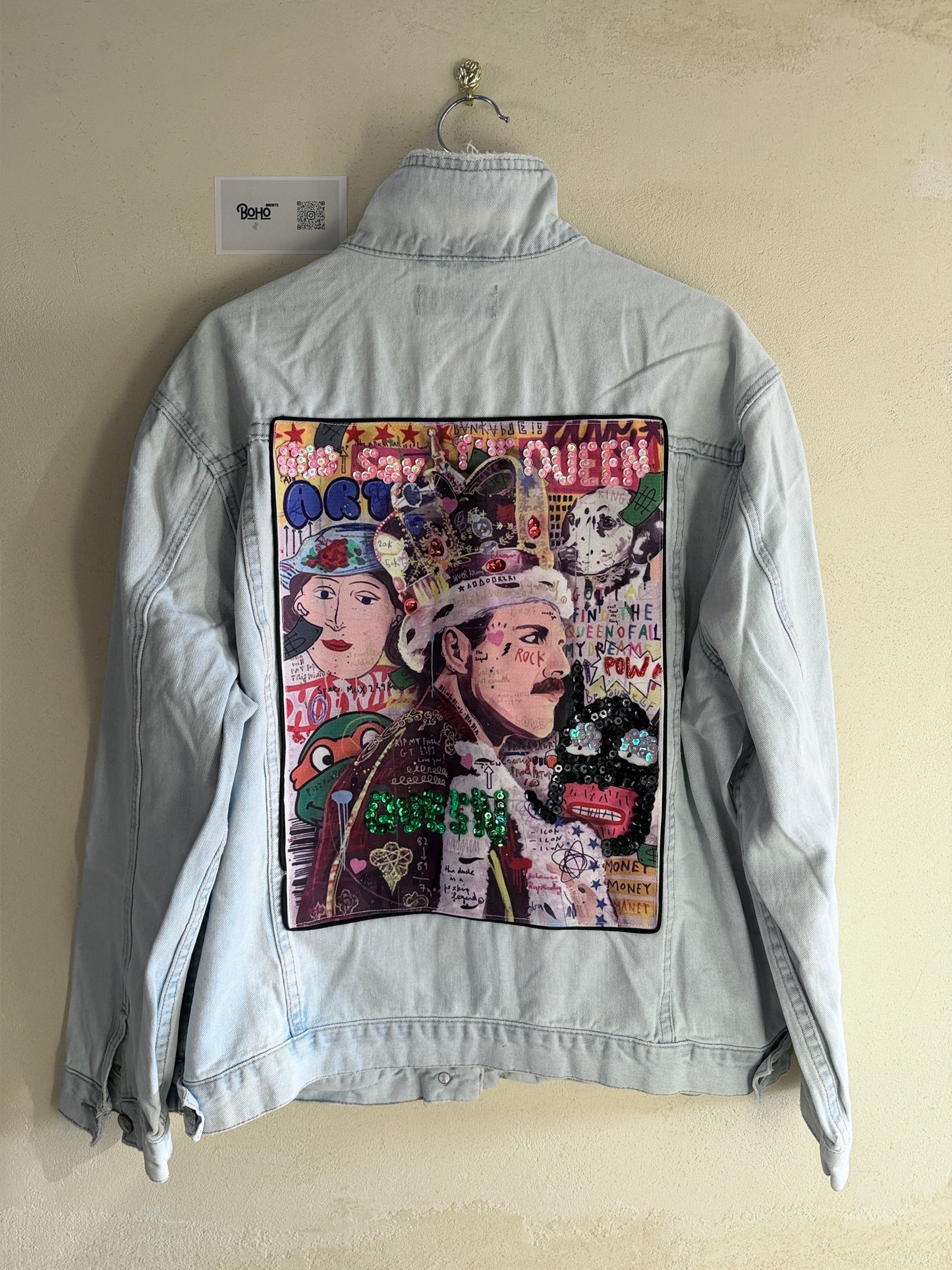 Boho Denim Jacket with Hand Embroidery – Pop Folk Art | One-of-a-Kind Statement Piece