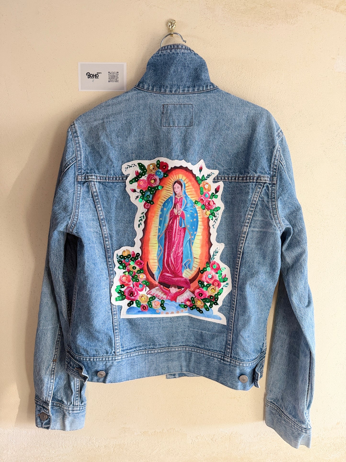 Boho Denim Jacket with Hand Embroidery – Pop Folk Art | One-of-a-Kind Statement Piece