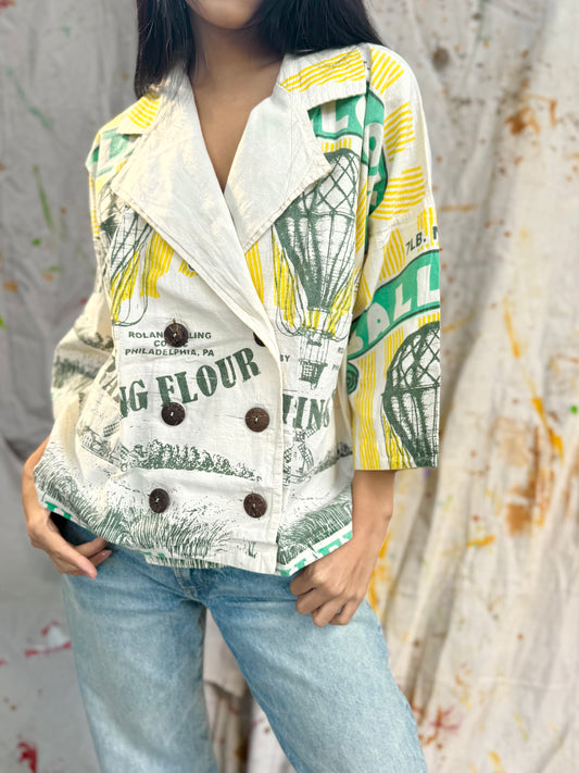 Thailand Vintage Sack Jacket – Yellow & Green Flour Print