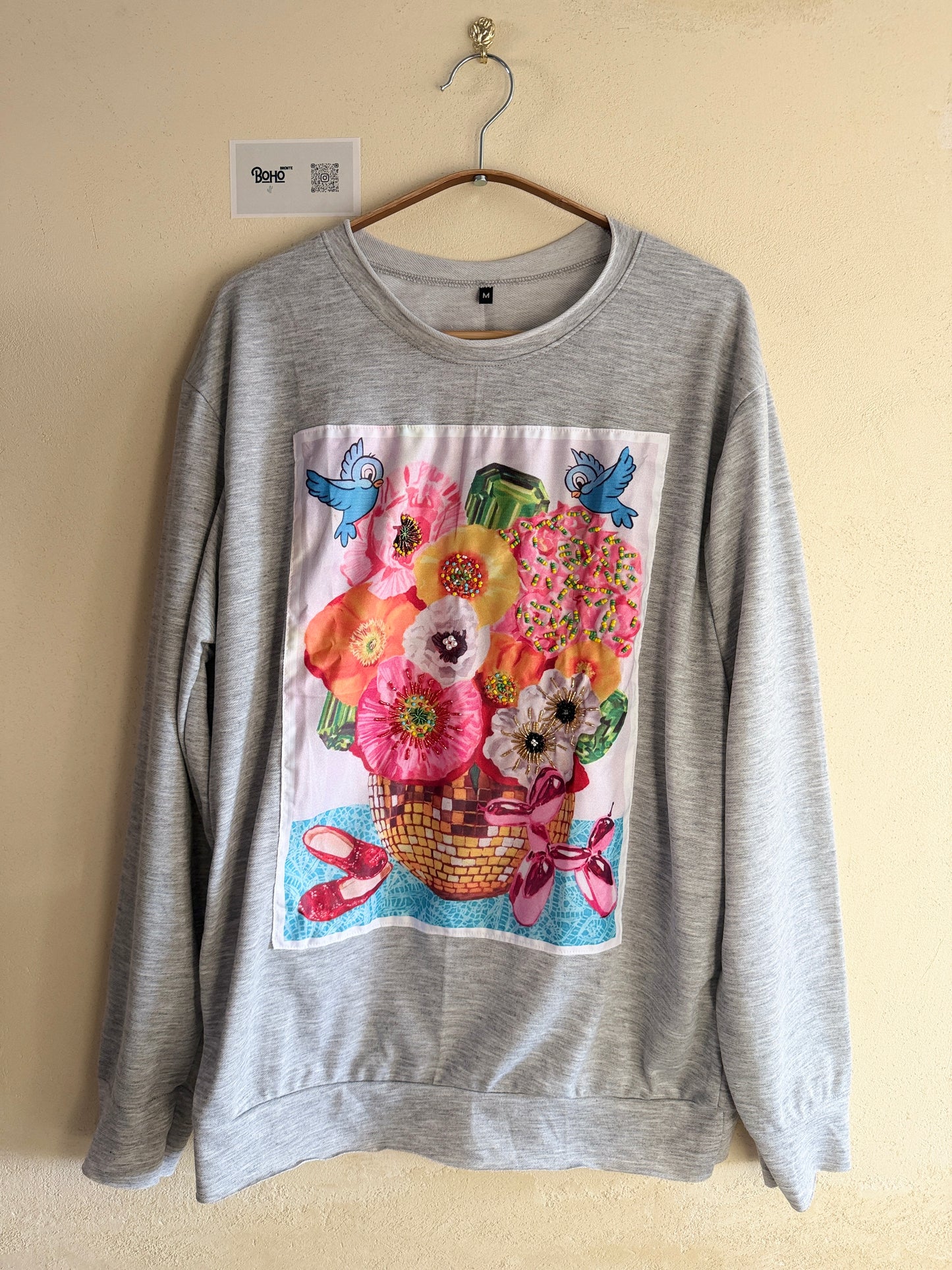 Hand Embroidered Sweatshirt – Artisan Graphic Pullover | Lightweight Cotton Blend | Made in Thailand