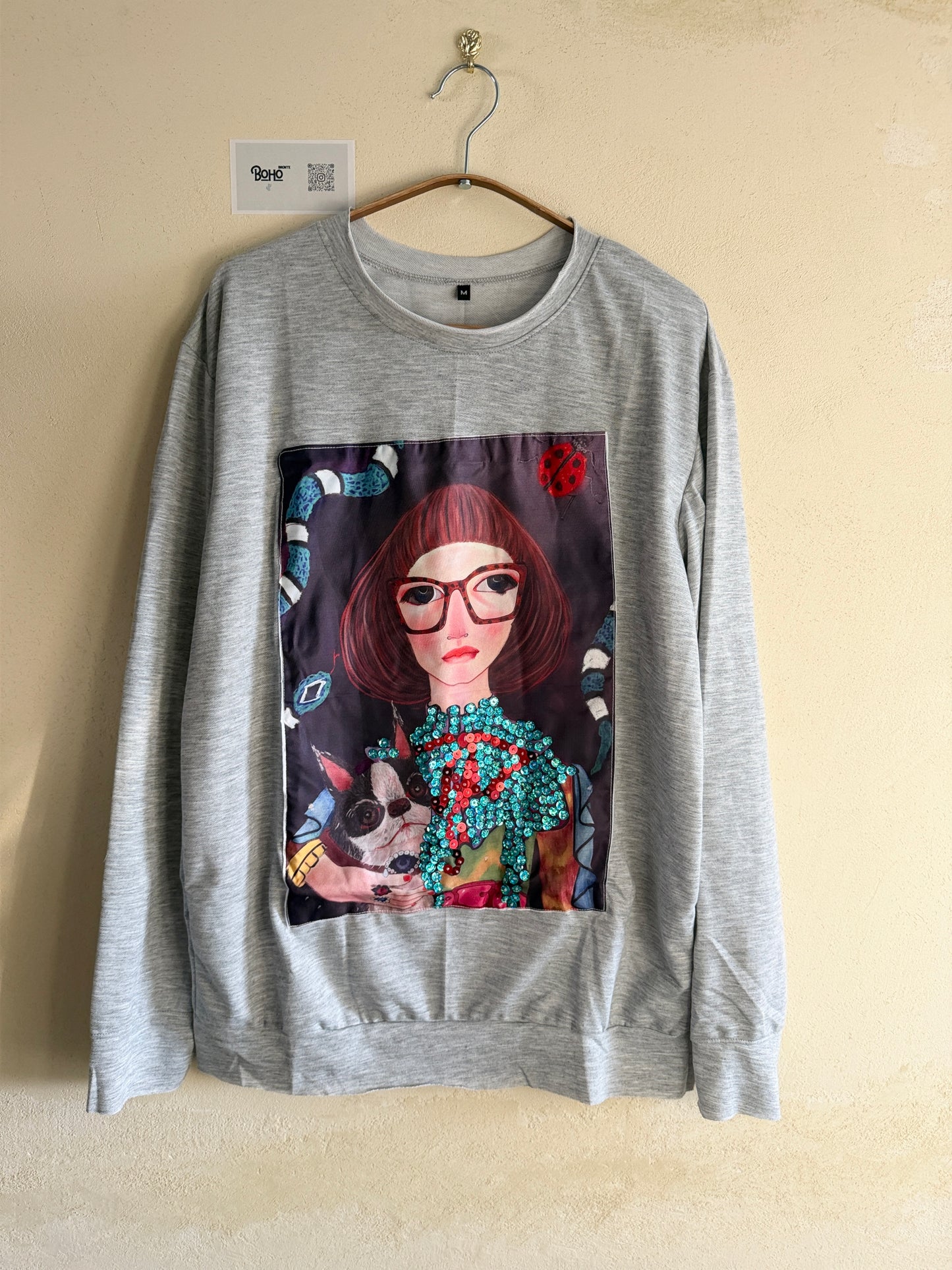 Hand Embroidered Sweatshirt – Artisan Graphic Pullover | Lightweight Cotton Blend | Made in Thailand