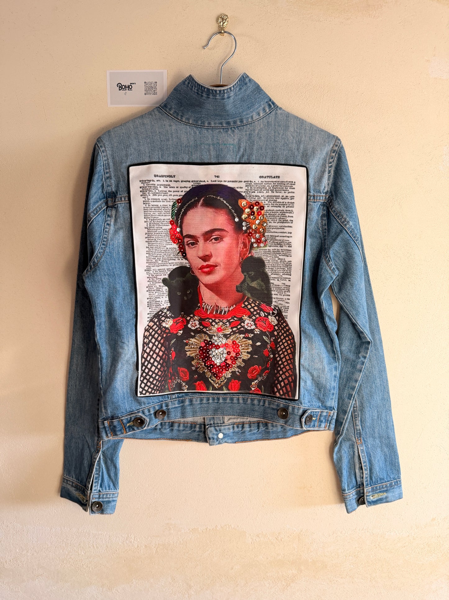 Boho Denim Jacket with Hand Embroidery – Pop Folk Art | One-of-a-Kind Statement Piece