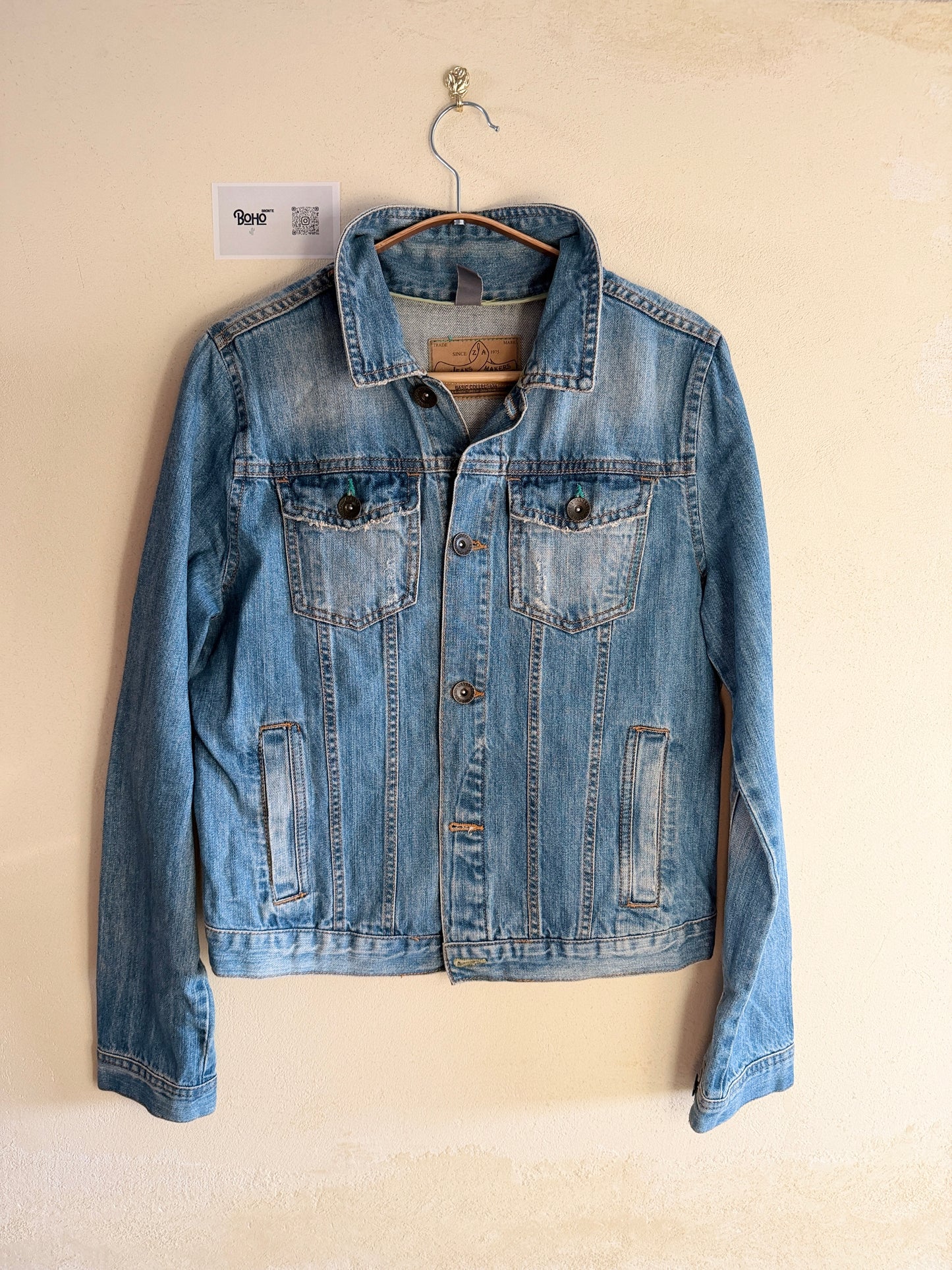 Boho Denim Jacket with Hand Embroidery – Pop Folk Art | One-of-a-Kind Statement Piece