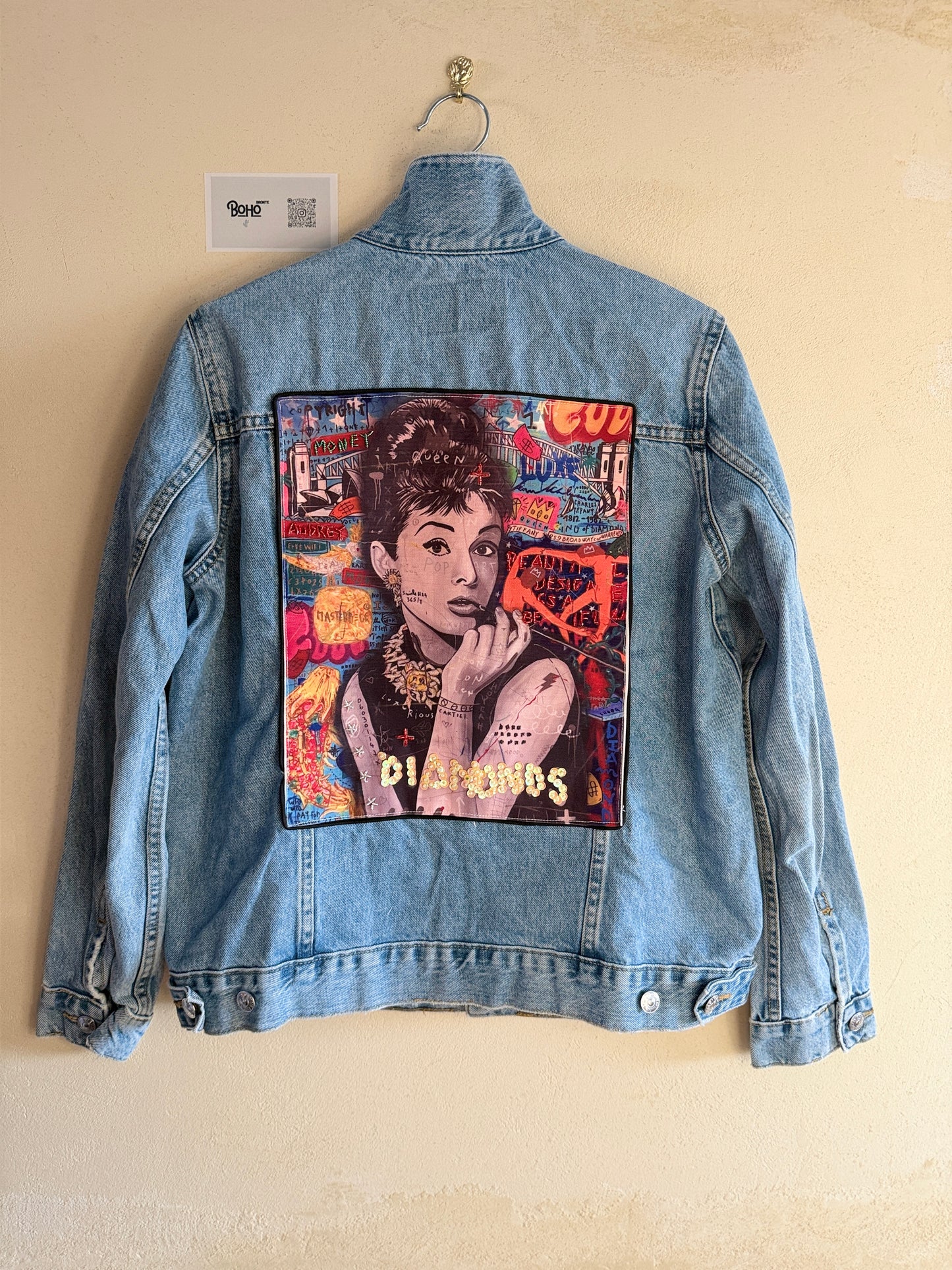 Boho Denim Jacket with Hand Embroidery – Pop Folk Art | One-of-a-Kind Statement Piece