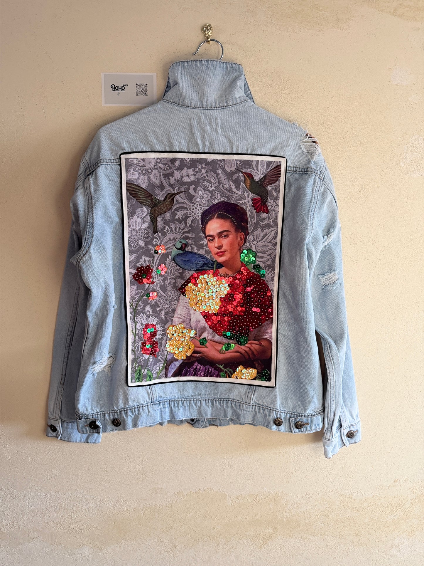 Boho Denim Jacket with Hand Embroidery – Pop Folk Art | One-of-a-Kind Statement Piece