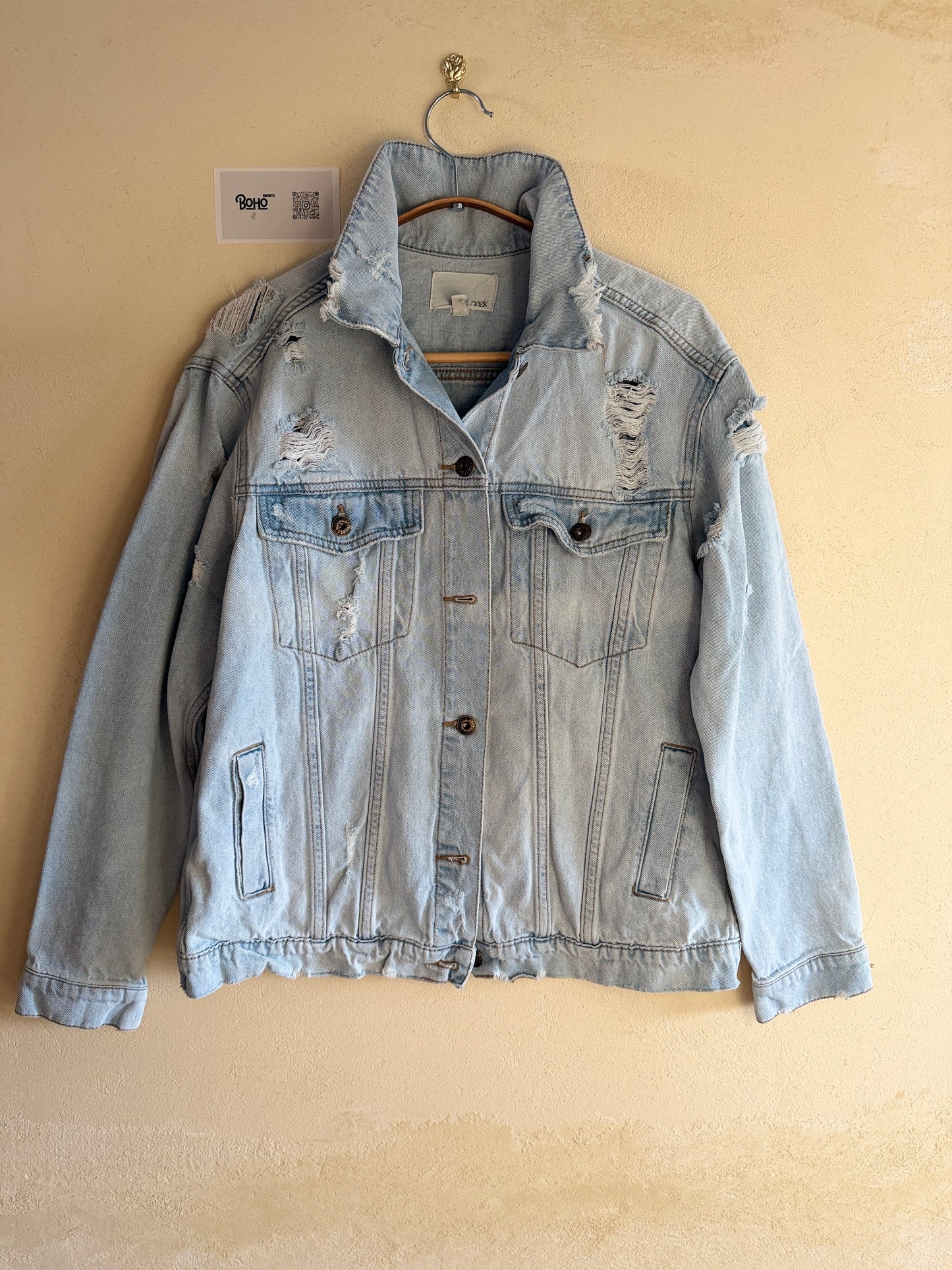 Boho Denim Jacket with Hand Embroidery – Pop Folk Art | One-of-a-Kind Statement Piece