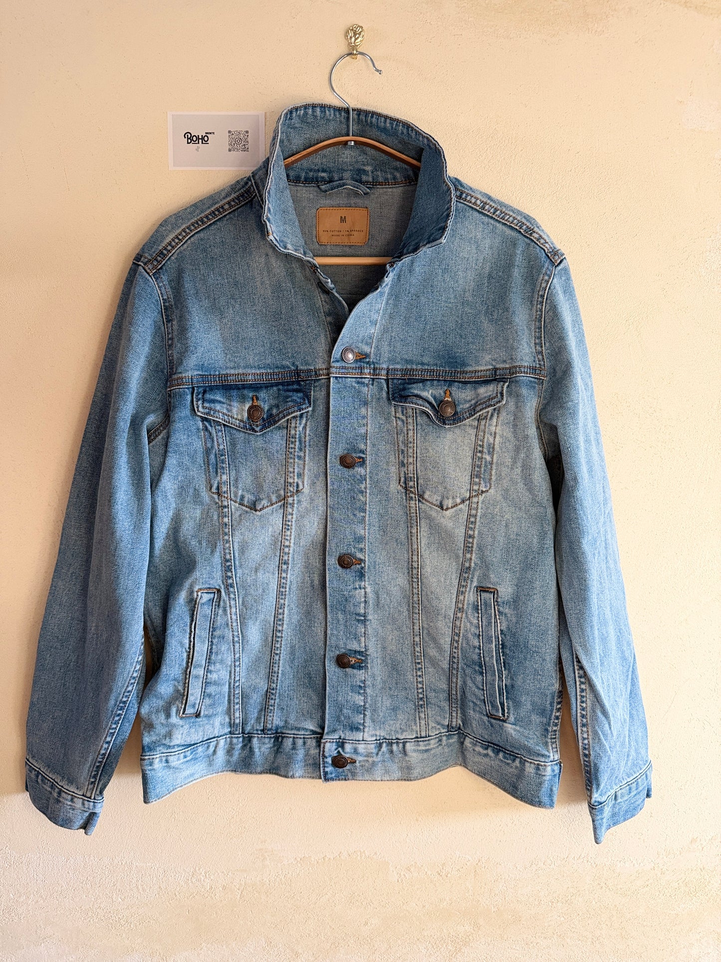 Boho Denim Jacket with Hand Embroidery – Pop Folk Art | One-of-a-Kind Statement Piece
