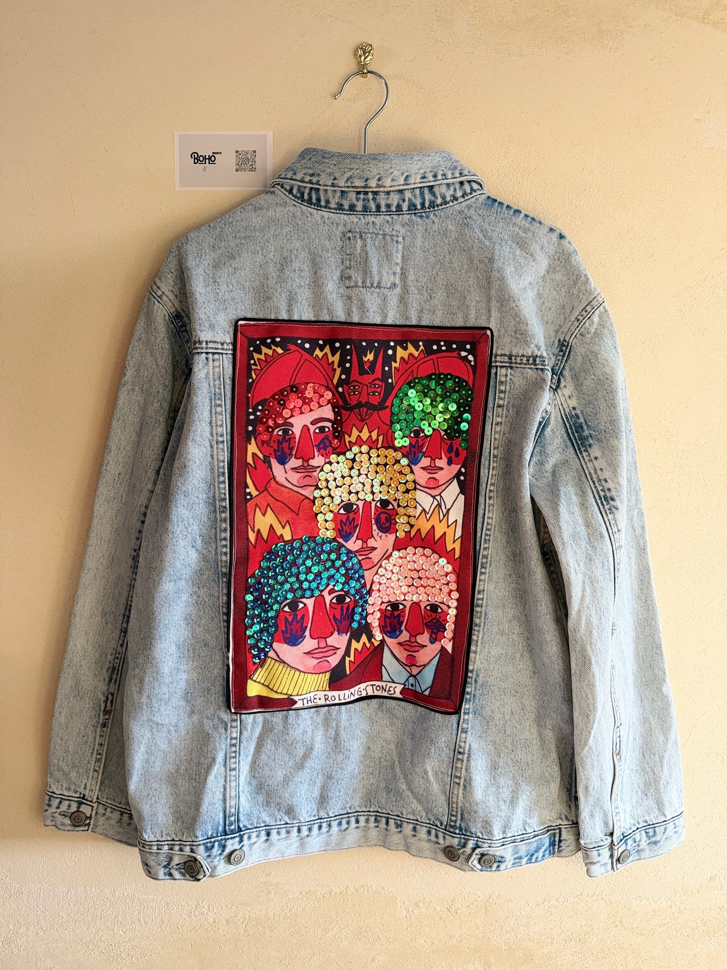 Boho Denim Jacket with Hand Embroidery – Pop Folk Art | One-of-a-Kind Statement Piece