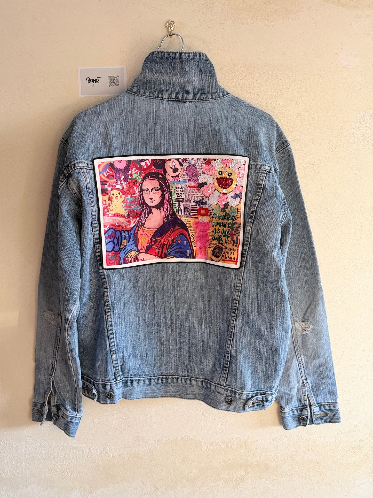 Boho Denim Jacket with Hand Embroidery – Pop Folk Art | One-of-a-Kind Statement Piece
