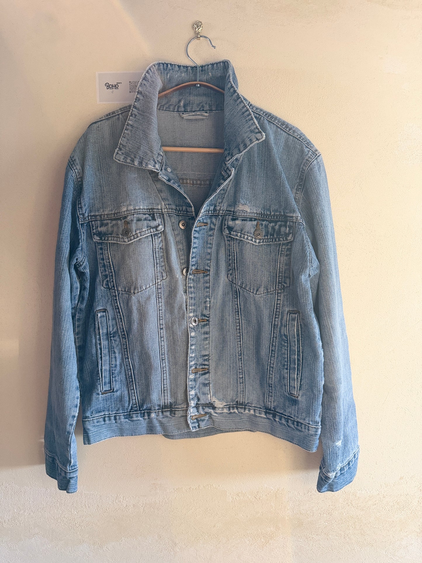 Boho Denim Jacket with Hand Embroidery – Pop Folk Art | One-of-a-Kind Statement Piece