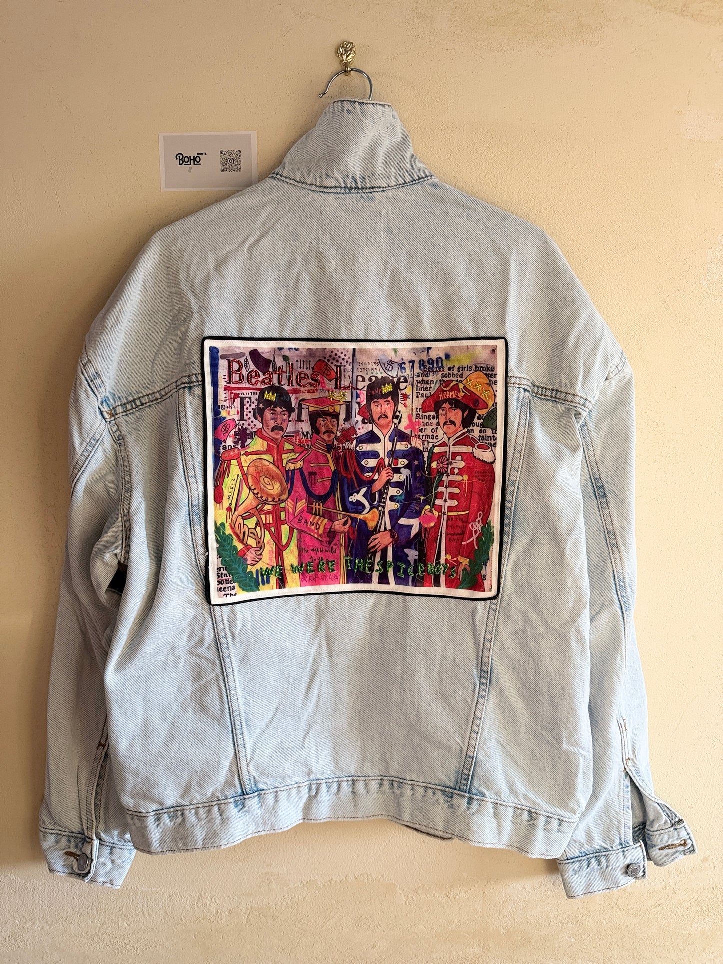 Boho Denim Jacket with Hand Embroidery – Pop Folk Art | One-of-a-Kind Statement Piece