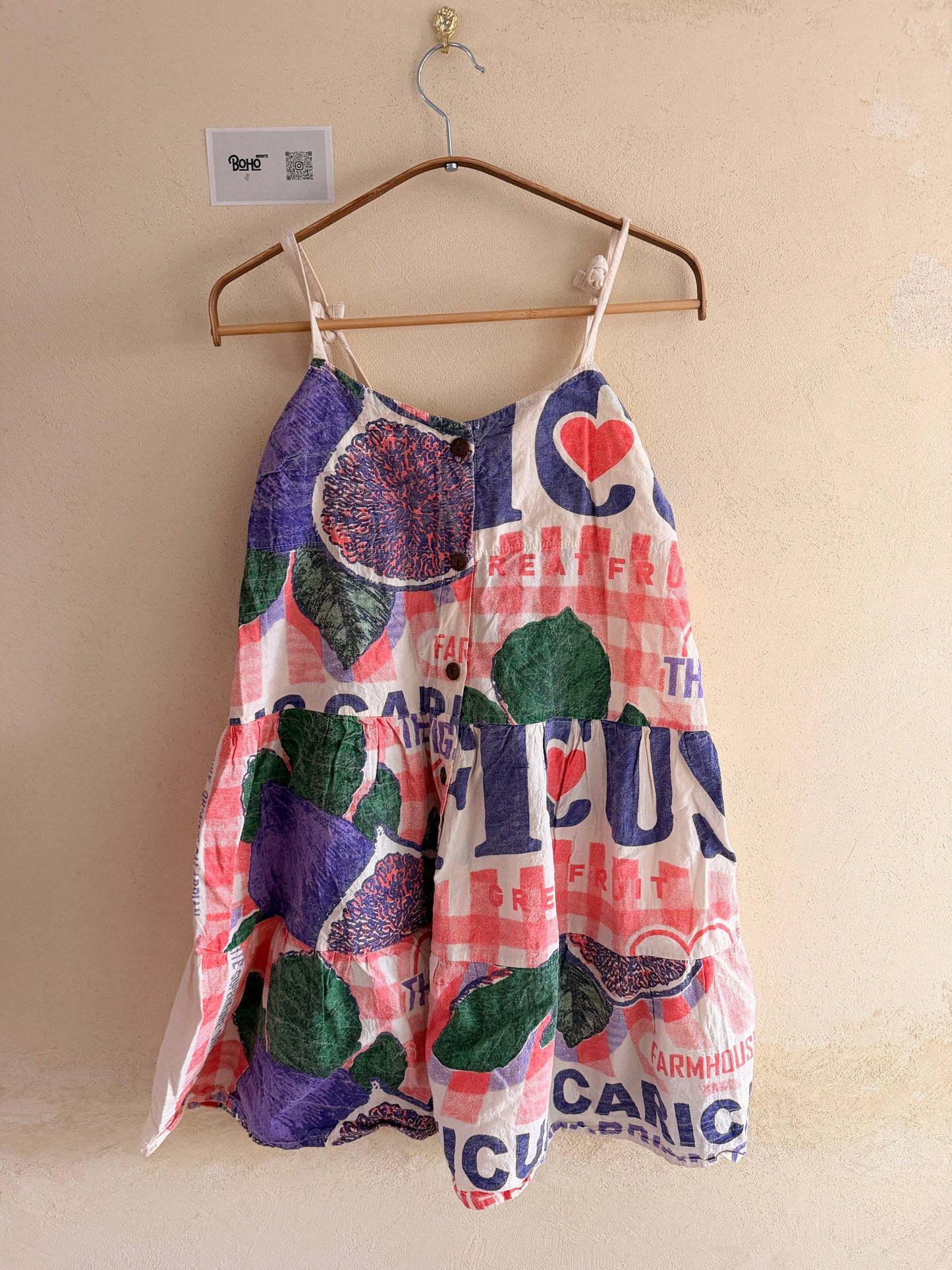 Vintage Swan Print Washed Cotton Strappy Dress – Adjustable, One Size