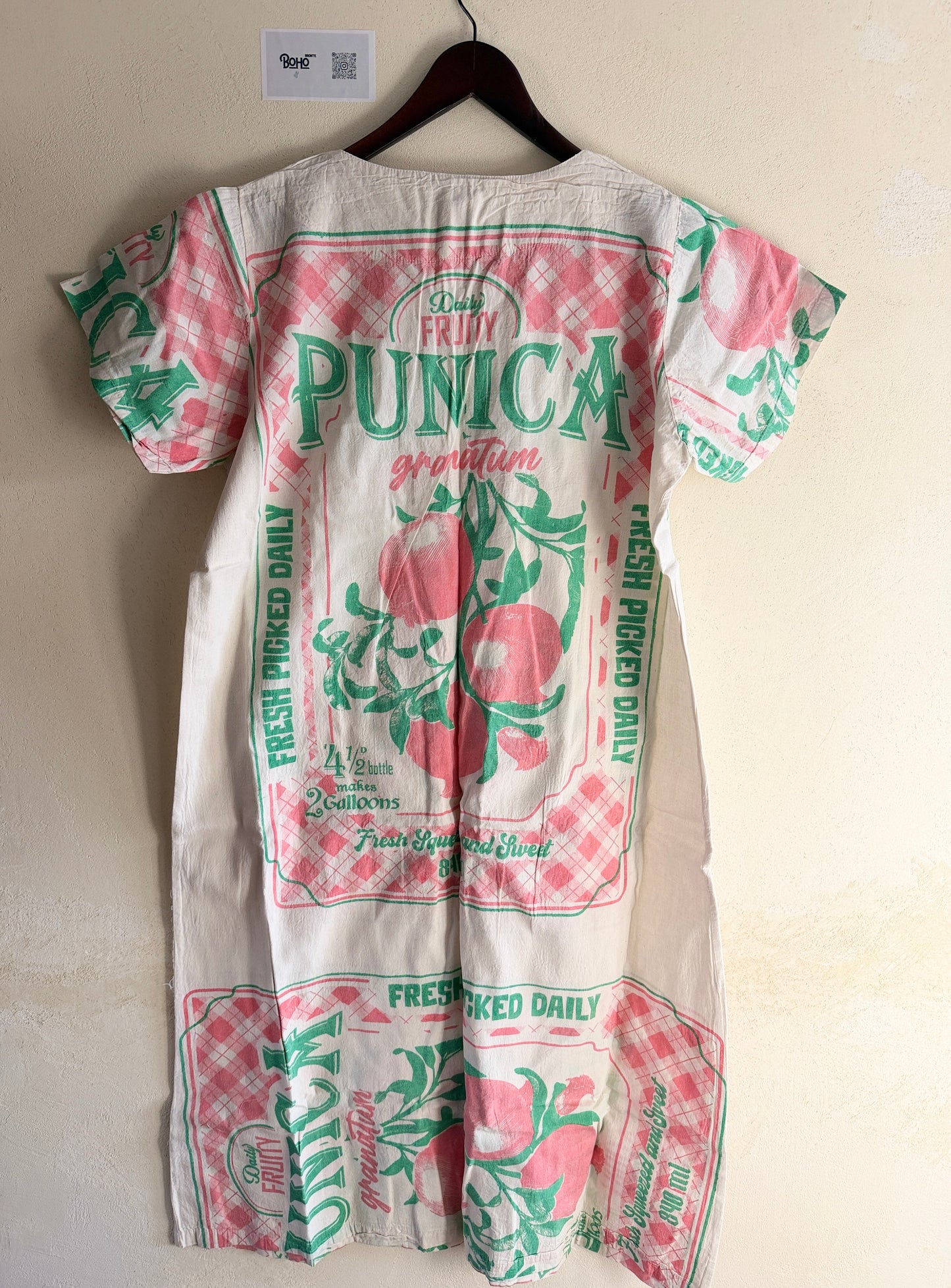 Multi Pattern V-Neck Dress – Washed Cotton Upcycled Artwear