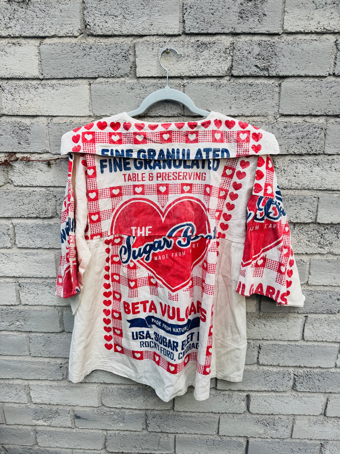 Vintage Sailor Collar Graphic Top – Retro Farm Label Collection