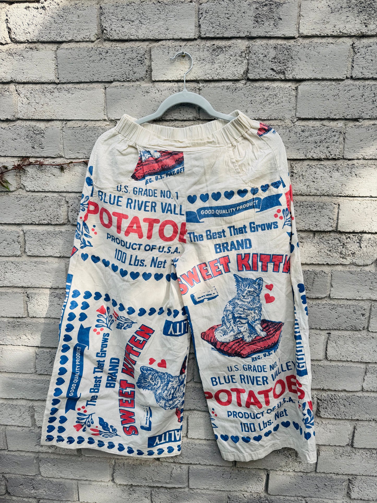 Wide-Leg Cotton Pants – Vintage Feed Sack Style