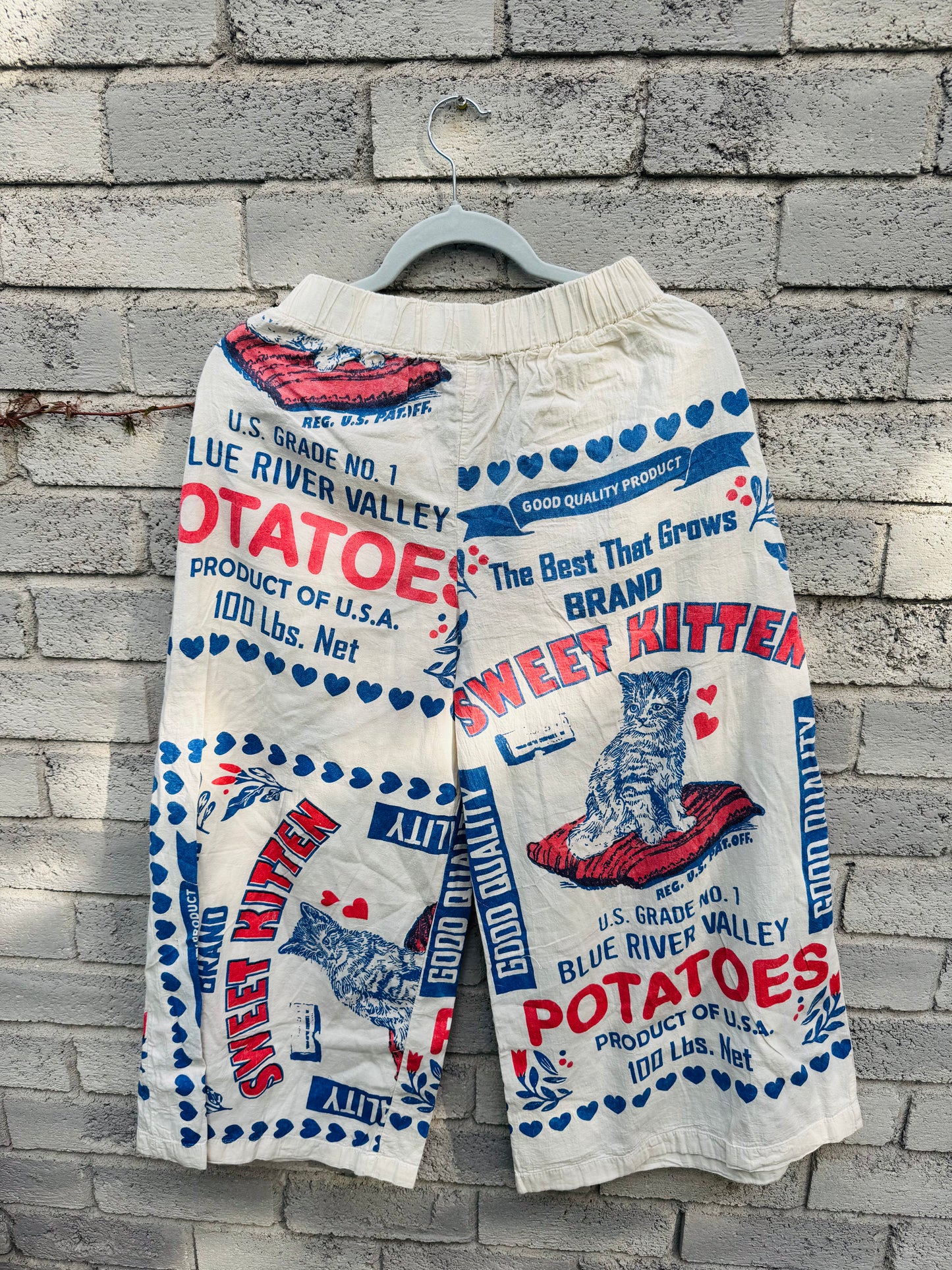 Wide-Leg Cotton Pants – Vintage Feed Sack Style