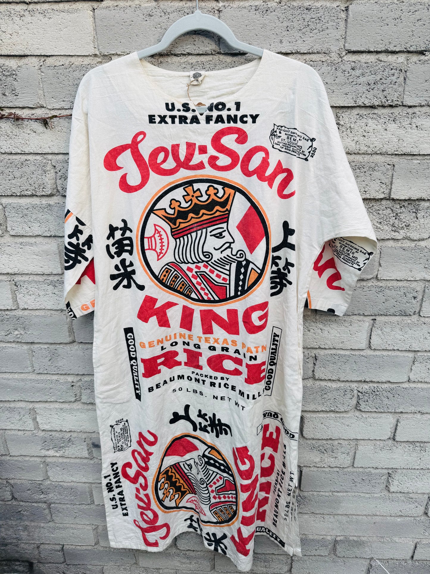 Vintage “King Rice” Graphic Maxi Dress – Oversized Sack Print Edition