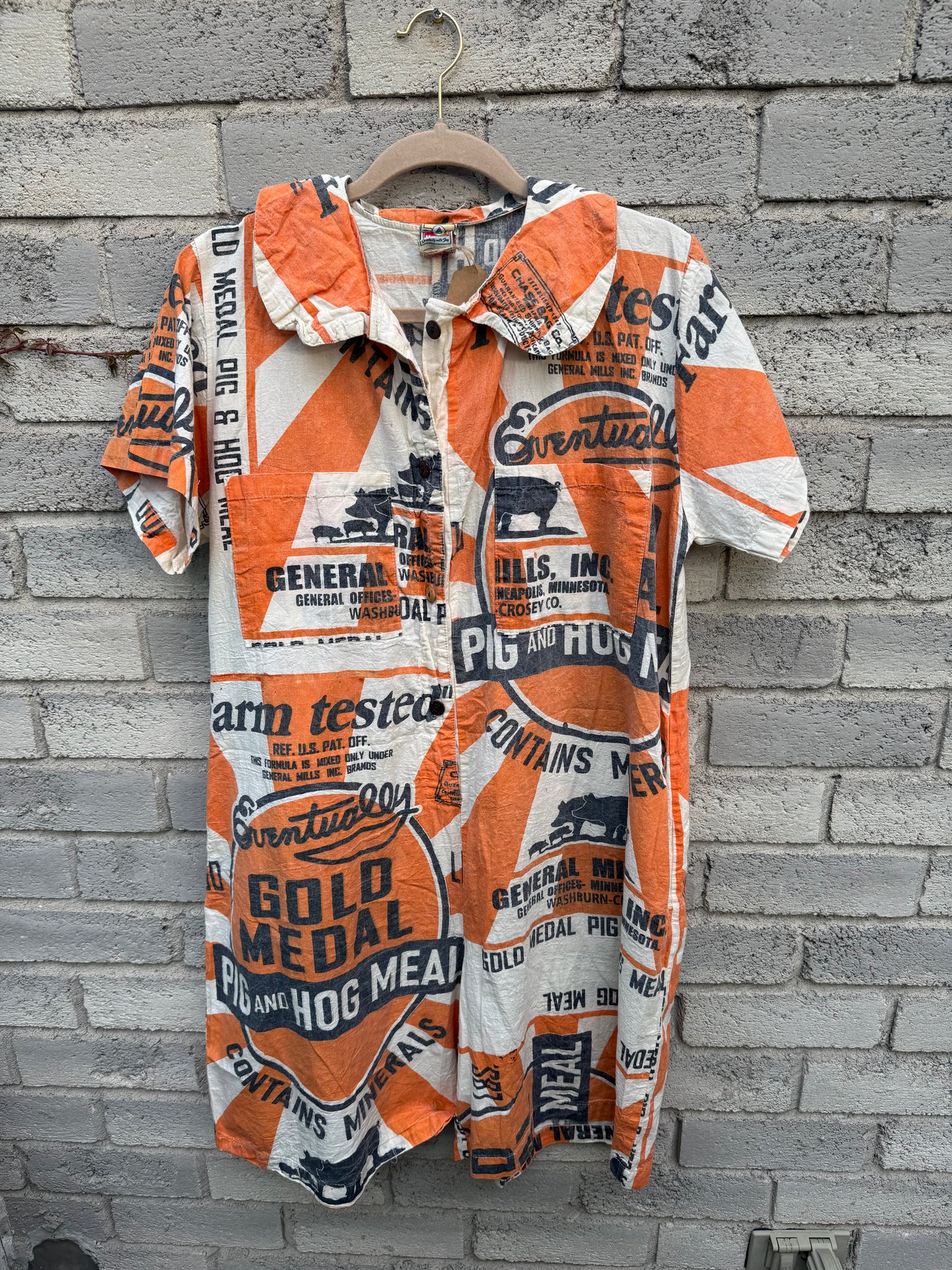 Vintage Rabbit Print Washed Cotton Jumpsuit