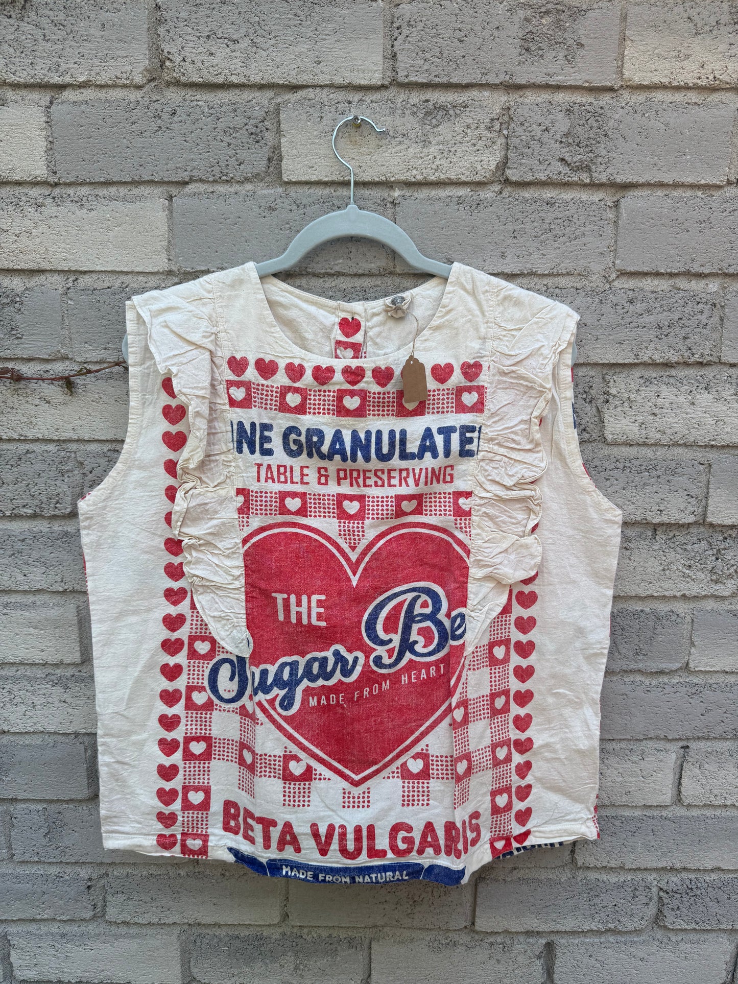 Ruffle-Shoulder Cotton Top – Vintage Feed Sack Style