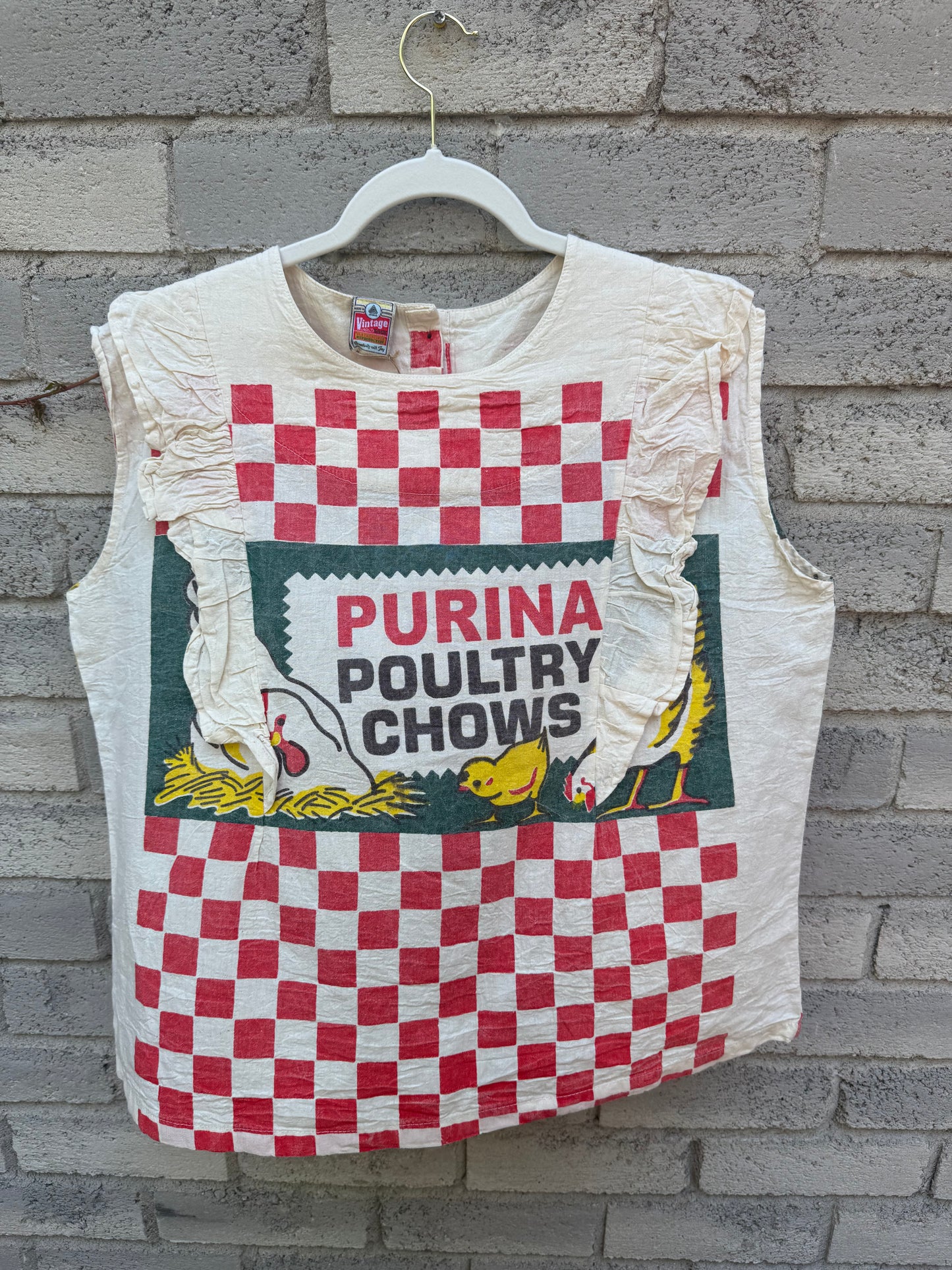 Ruffle-Shoulder Cotton Top – Vintage Feed Sack Style