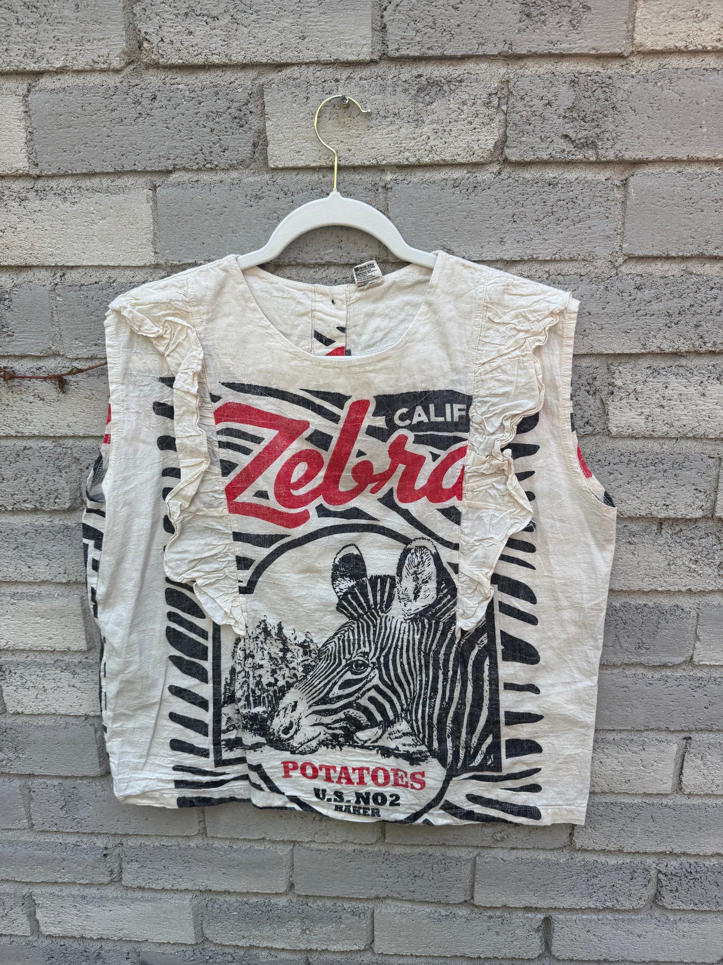 Ruffle-Shoulder Cotton Top – Vintage Feed Sack Style