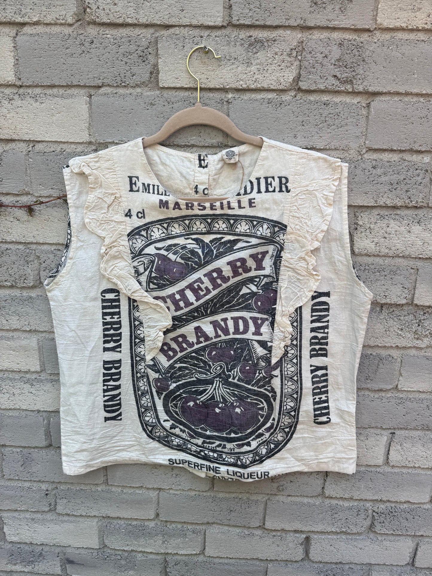 Ruffle-Shoulder Cotton Top – Vintage Feed Sack Style