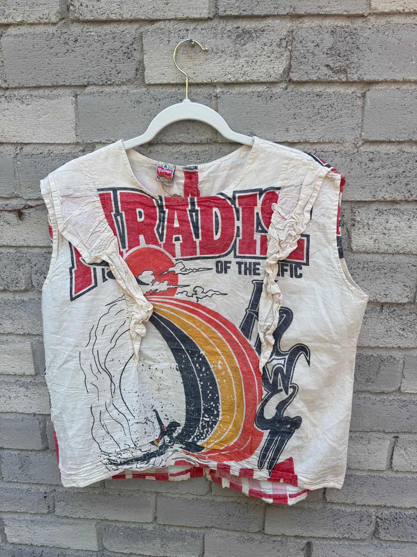 Ruffle-Shoulder Cotton Top – Vintage Feed Sack Style