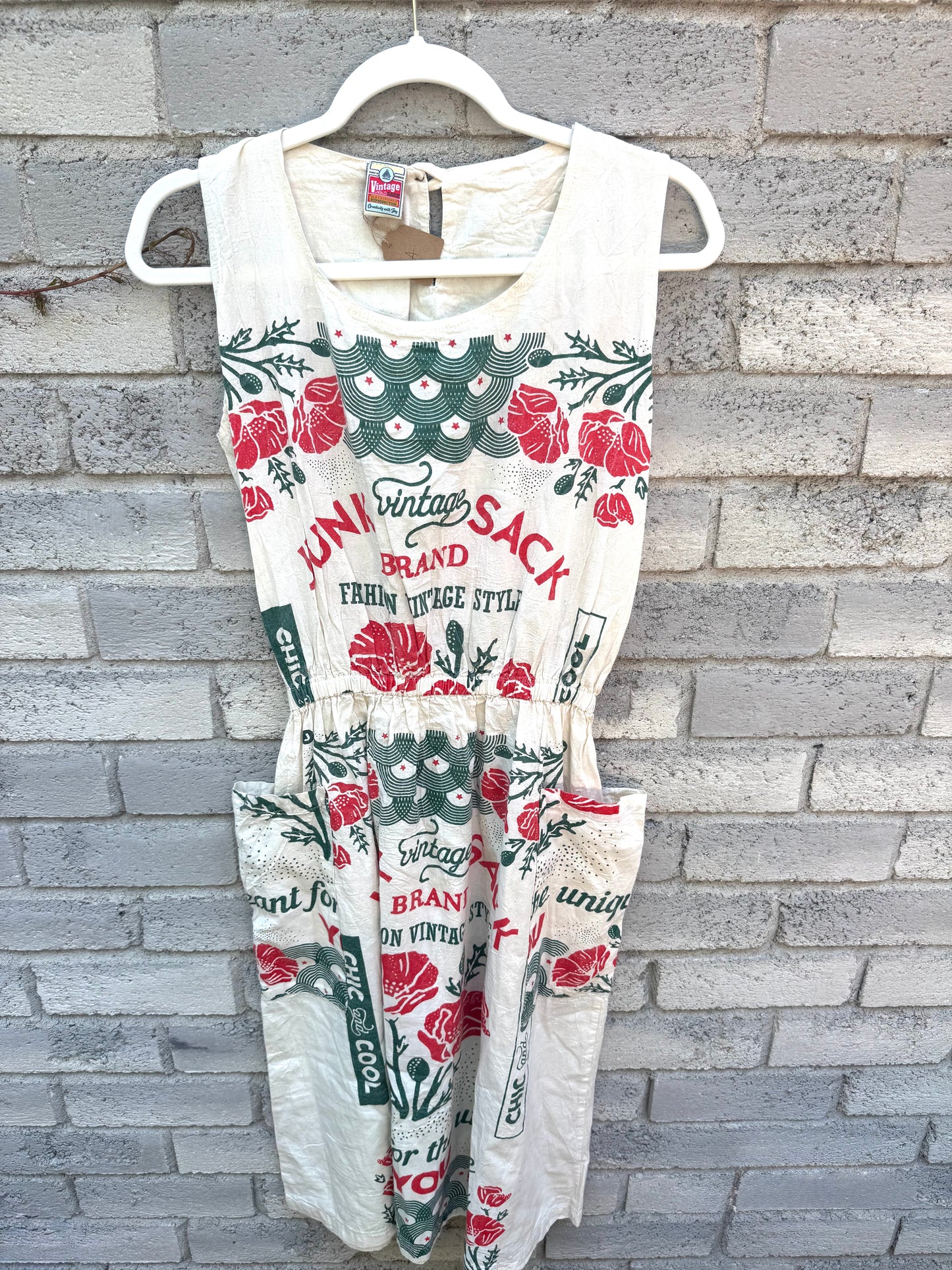 Artisan Washed Cotton Dress with Retro  Print