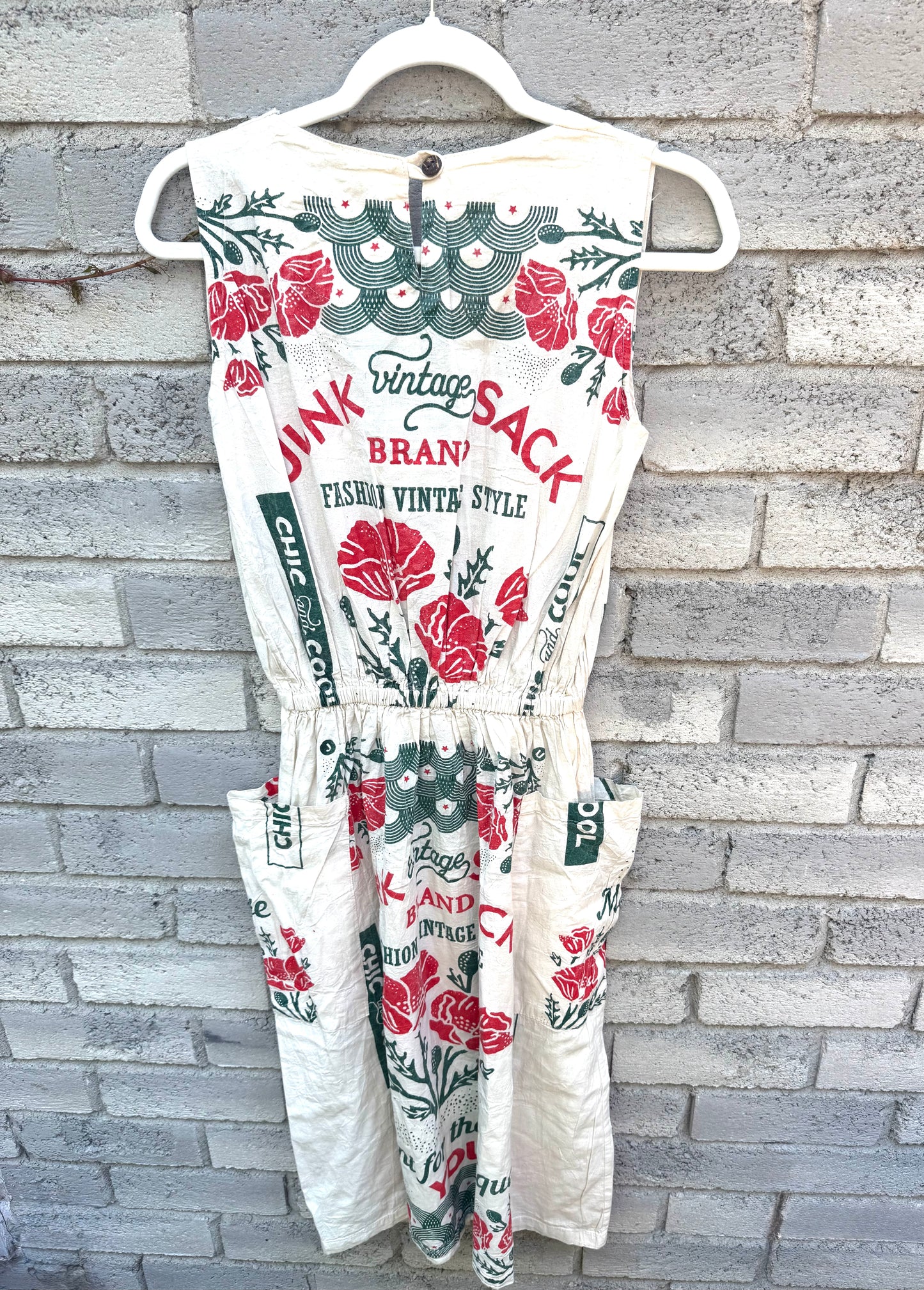 Artisan Washed Cotton Dress with Retro  Print