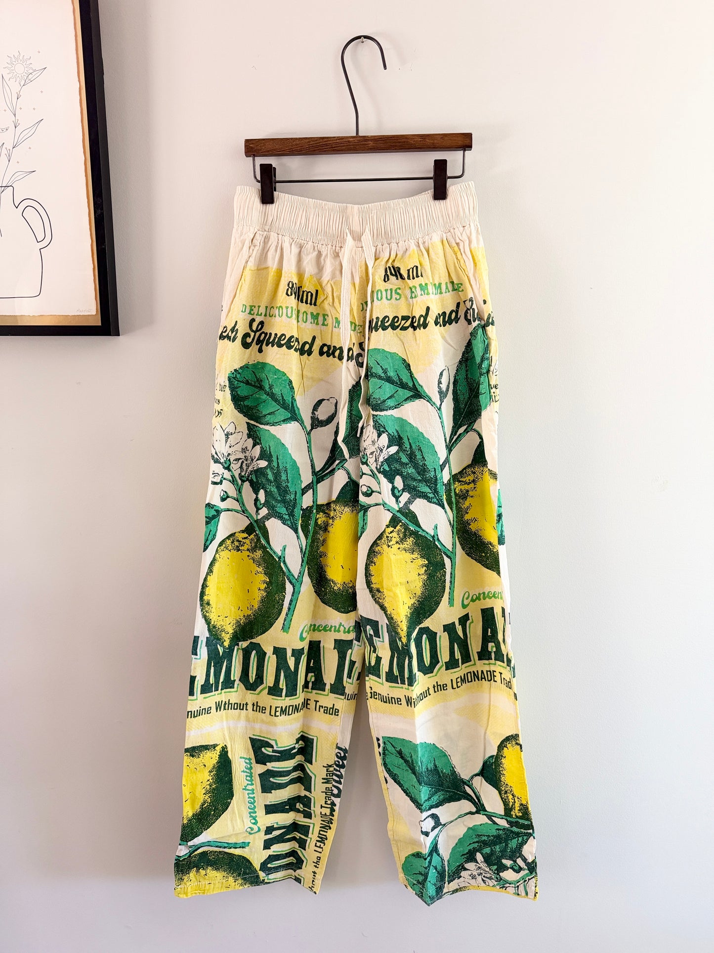 Thai Handmade Lemon/Magnolia Prints Wide Leg Pants