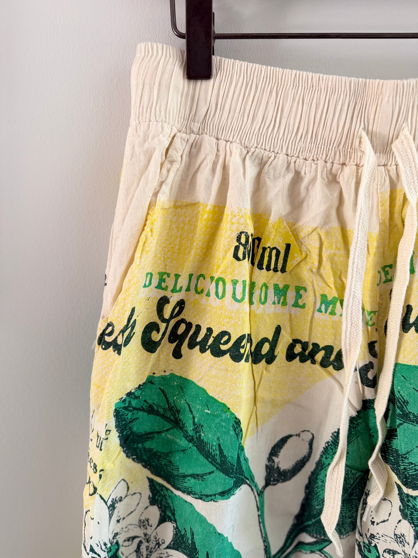 Thai Handmade Lemon/Magnolia Prints Wide Leg Pants